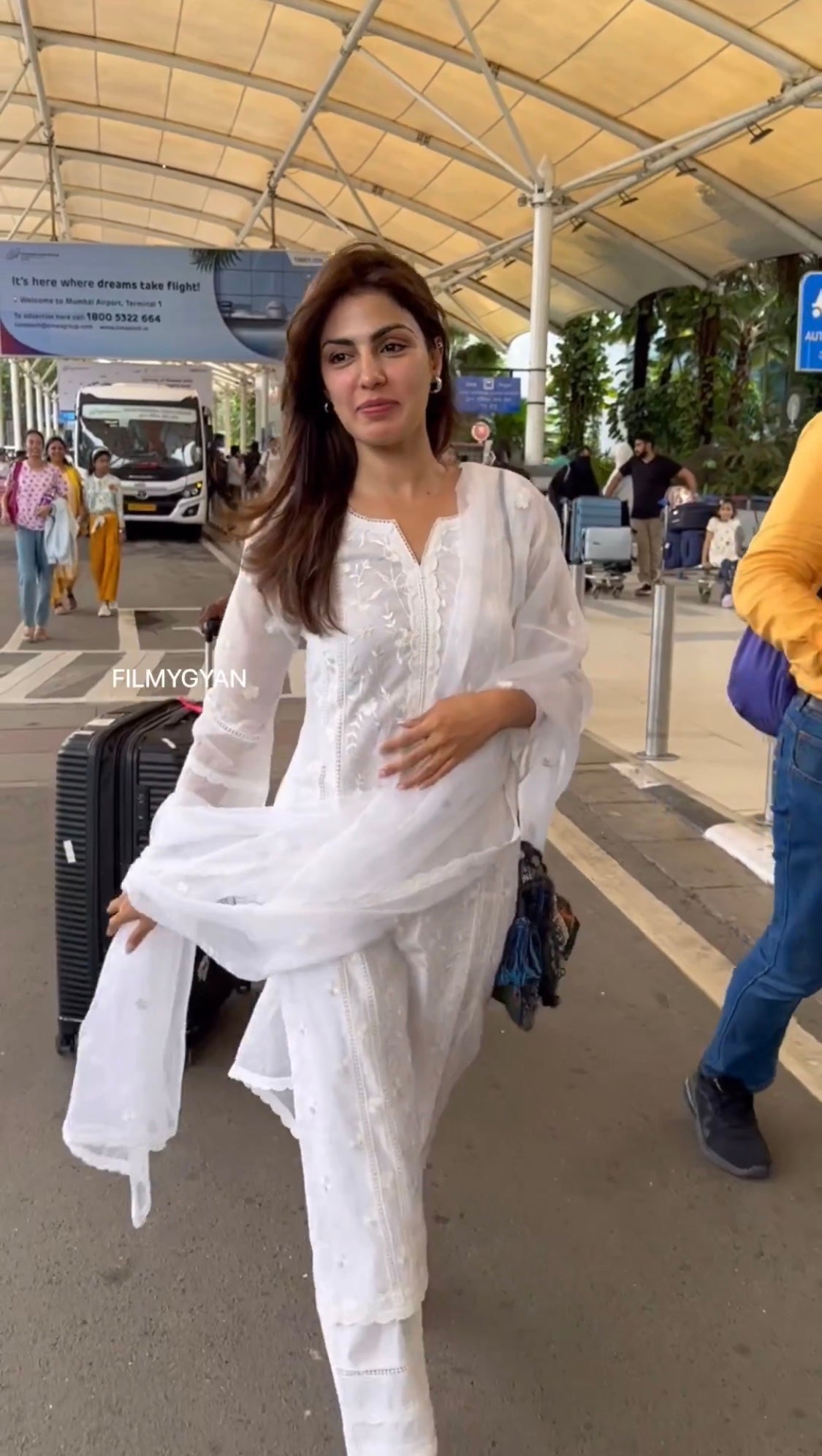 Rhea Chakraborty in Motiya - Egg White Chanderi Embroidered Suit Set.