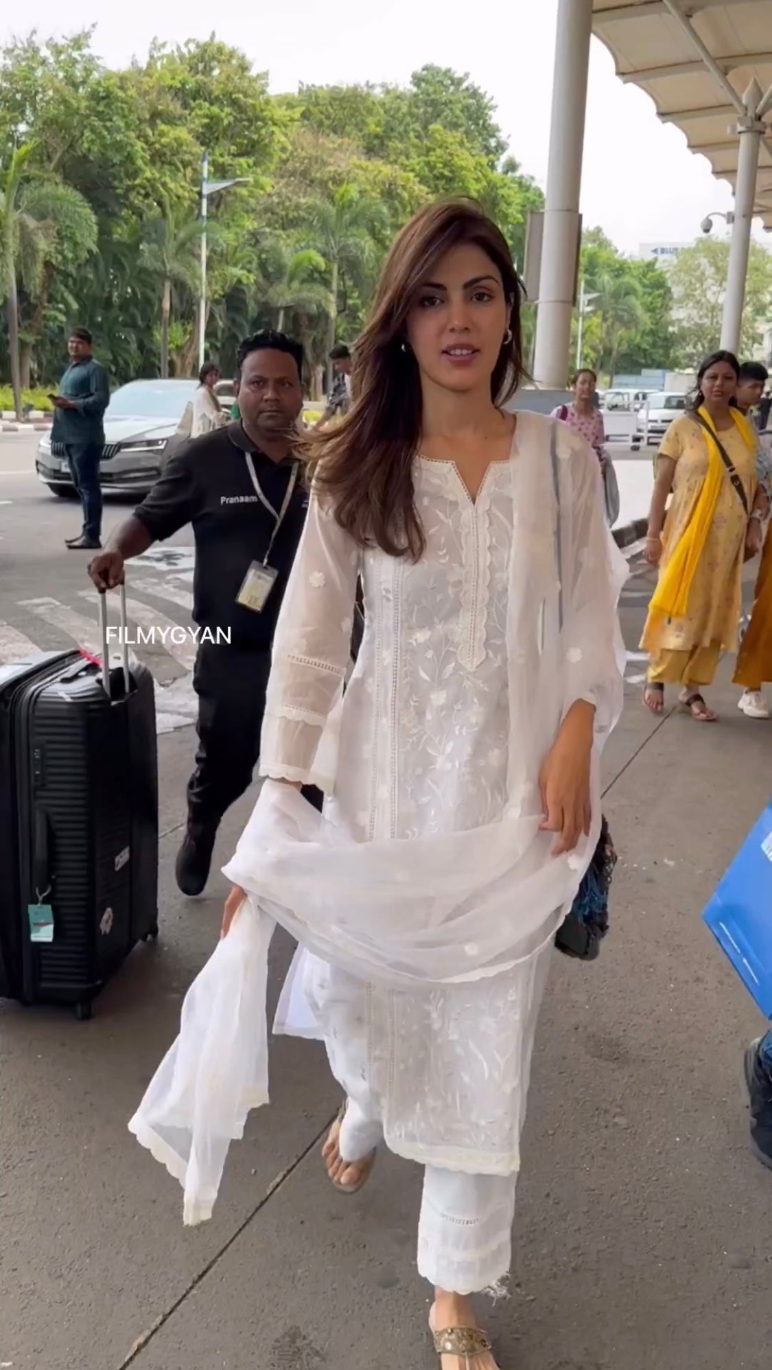 Rhea Chakraborty in Motiya - Egg White Chanderi Embroidered Suit Set.
