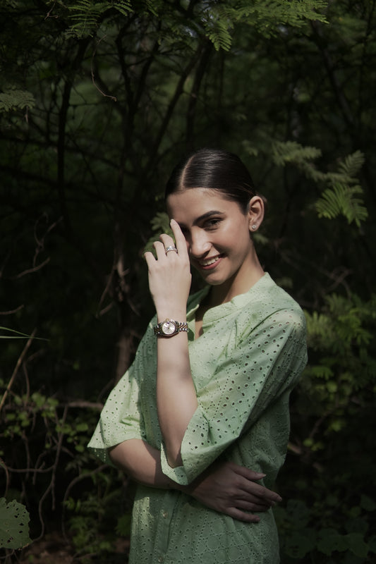 Shreya Lakhani in Green Chikankari Summer Co-ord Set.