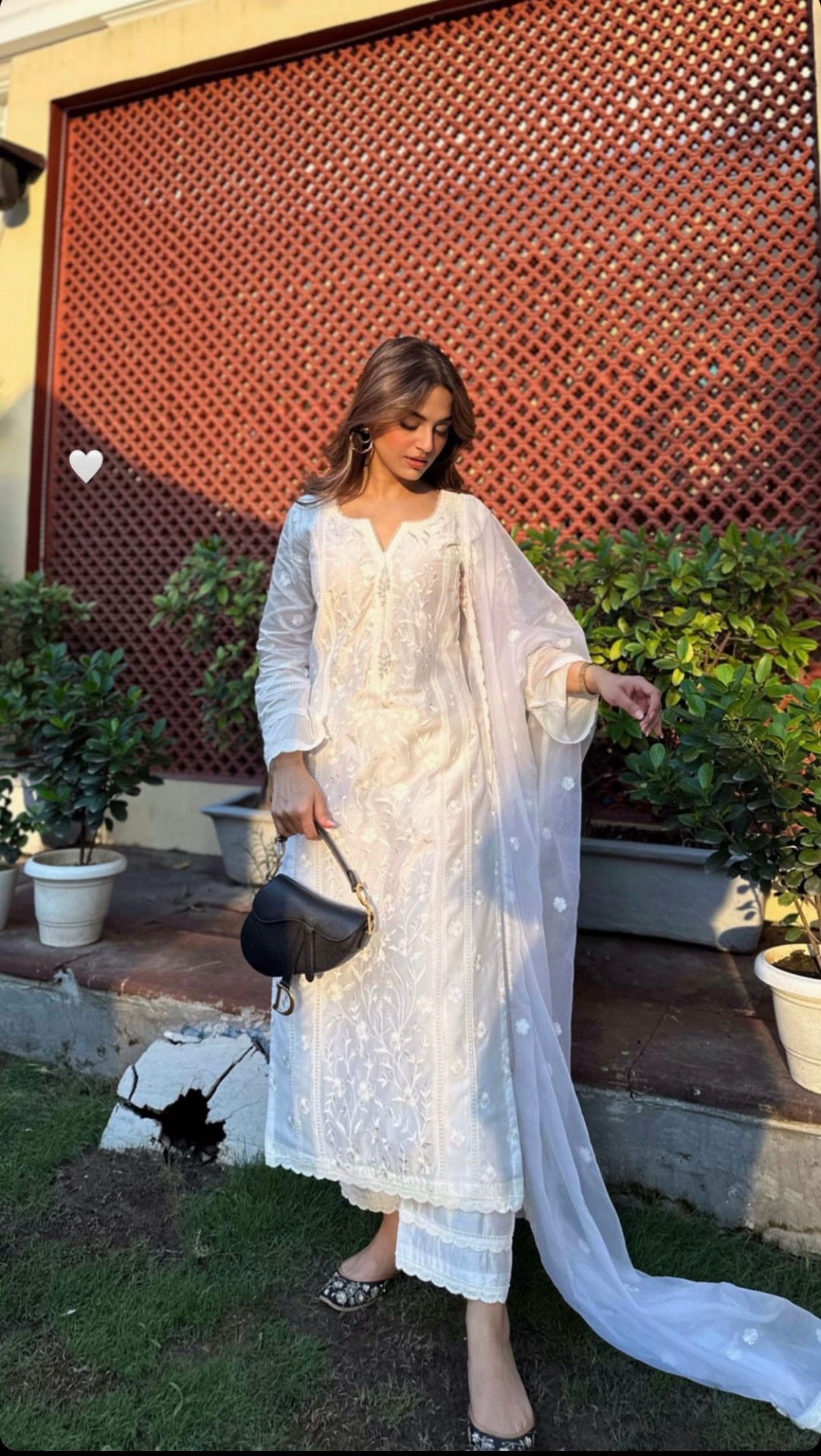 Mehak Bakshi in Motiya - Egg White Chanderi Embroidered Suit Set.