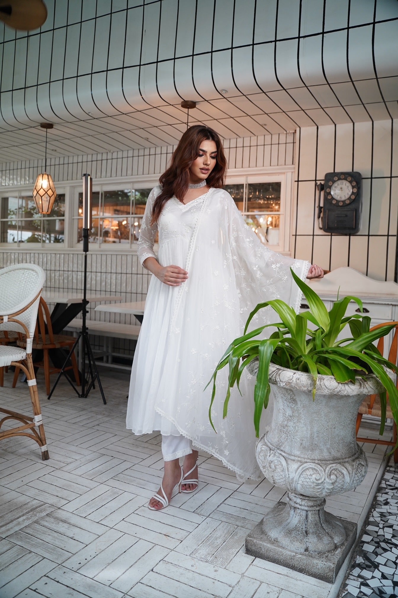 Nikita Dhongdi in Aseem Ivory White Embroidered Anarkali Gown Set