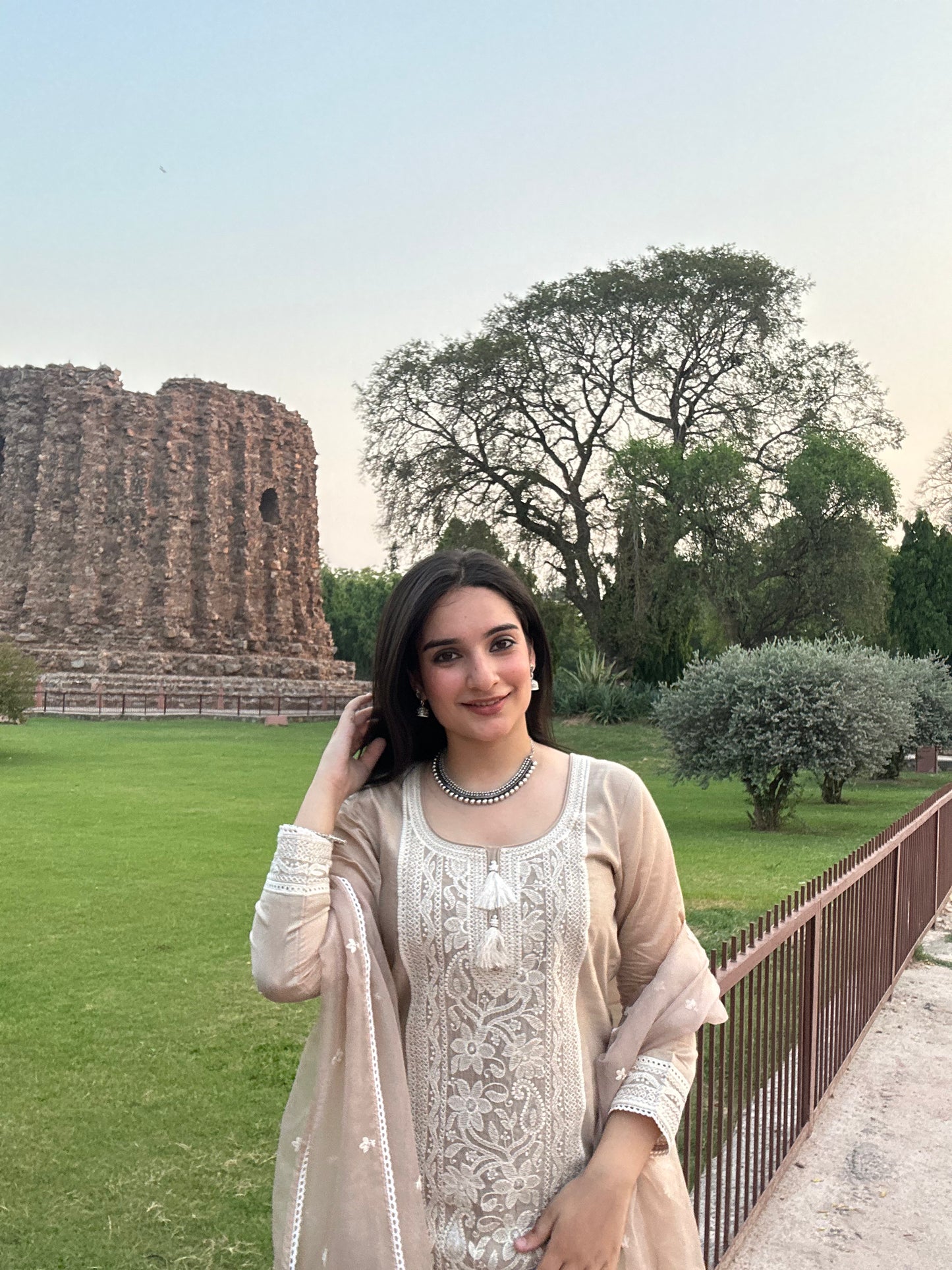 Nandita Miglani in Hazel Beige Chanderi Suit Set