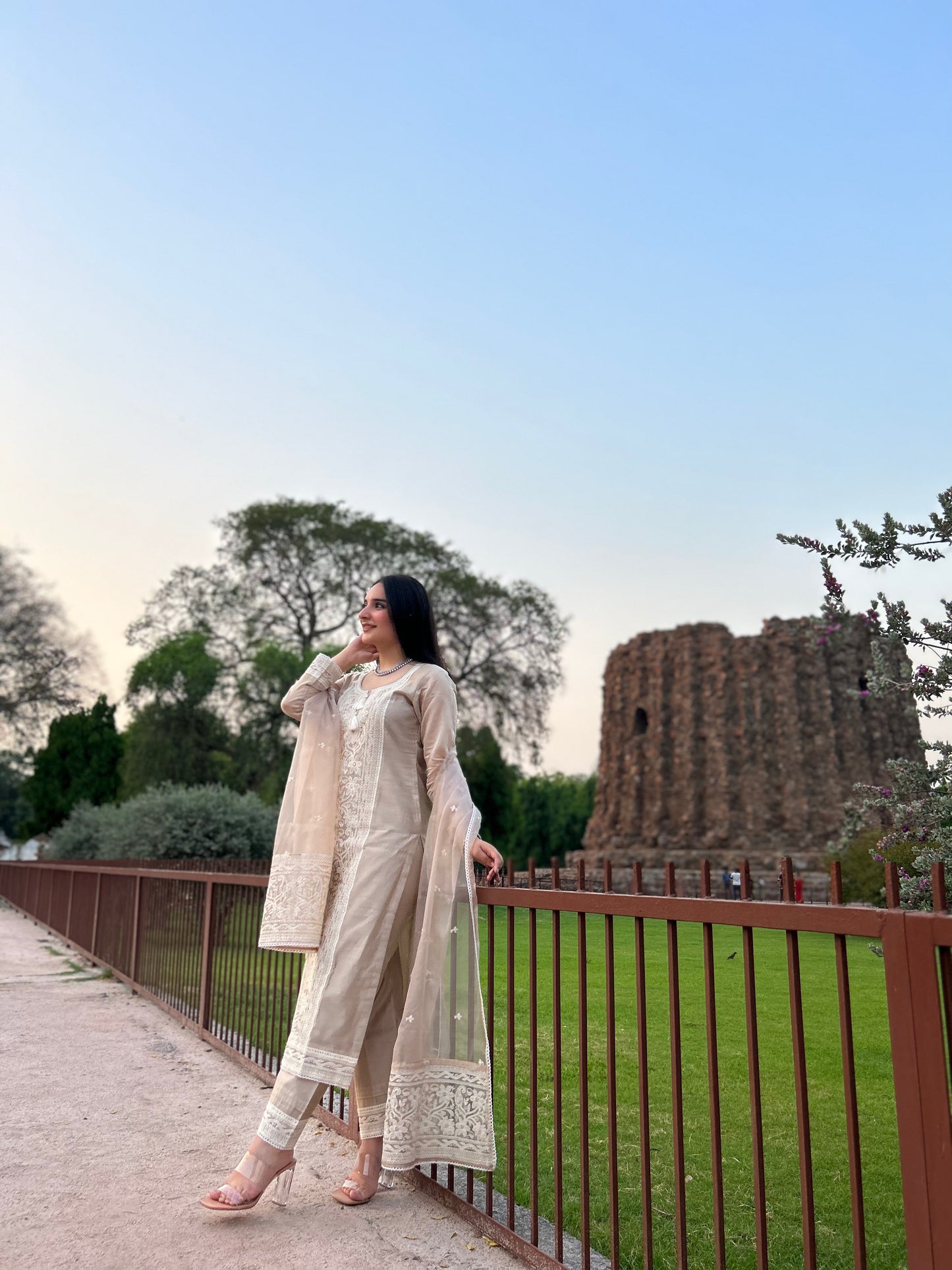 Nandita Miglani in Hazel Beige Chanderi Suit Set