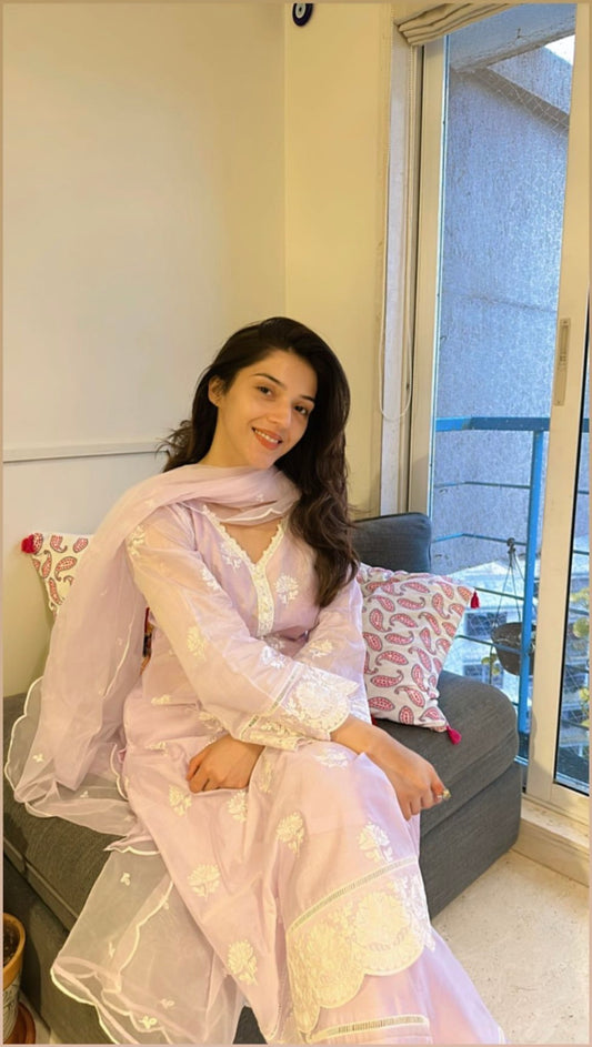 Mehreen Pirzada in Gul - Lavender Embroidered Suit Set.