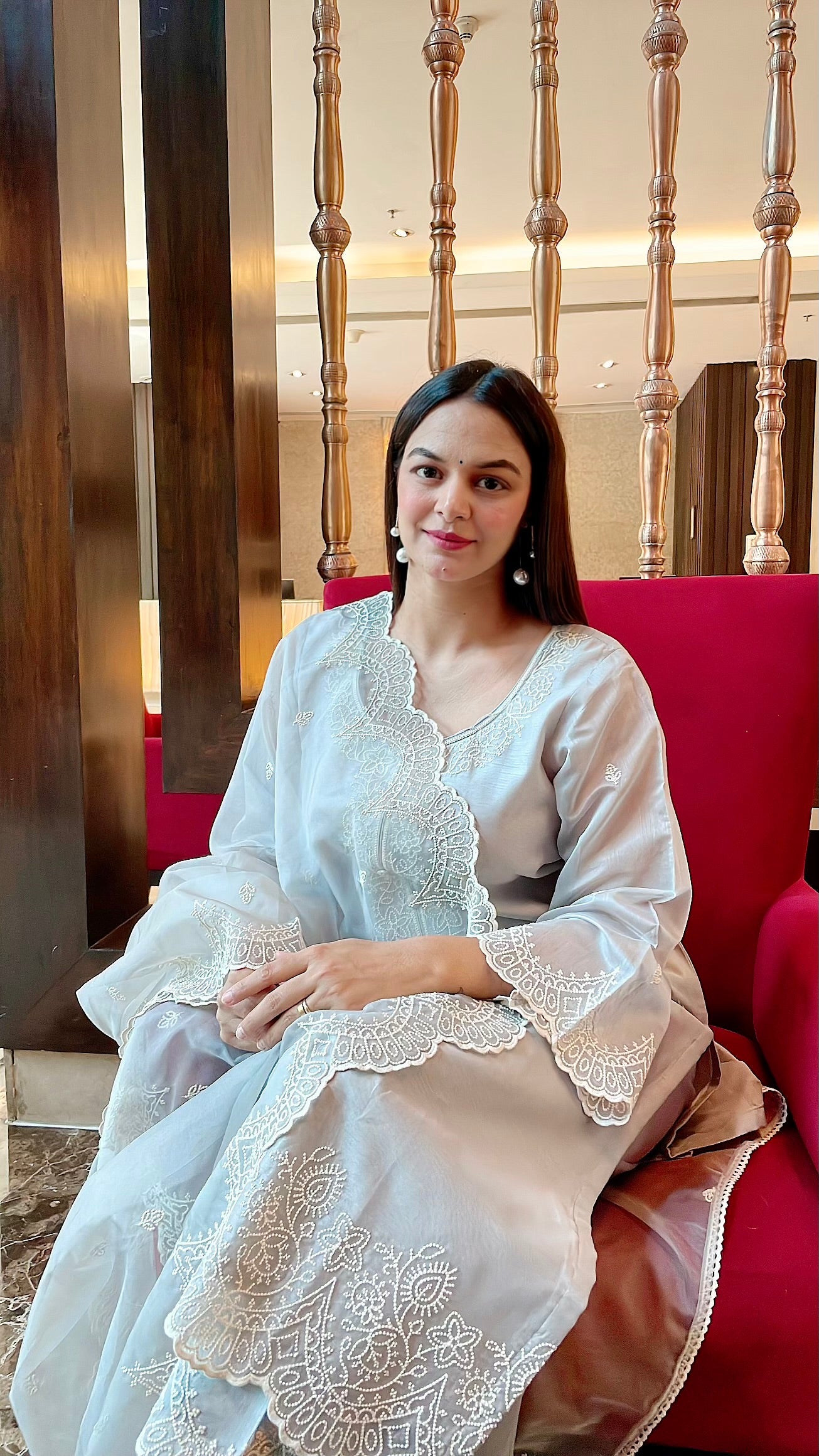 Anu Rao in Silver Grey Chanderi Suit Set