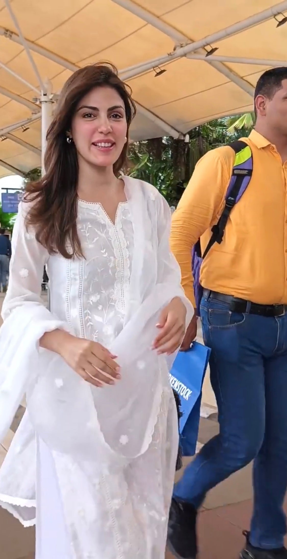 Rhea Chakraborty in Motiya - Egg White Chanderi Embroidered Suit Set.