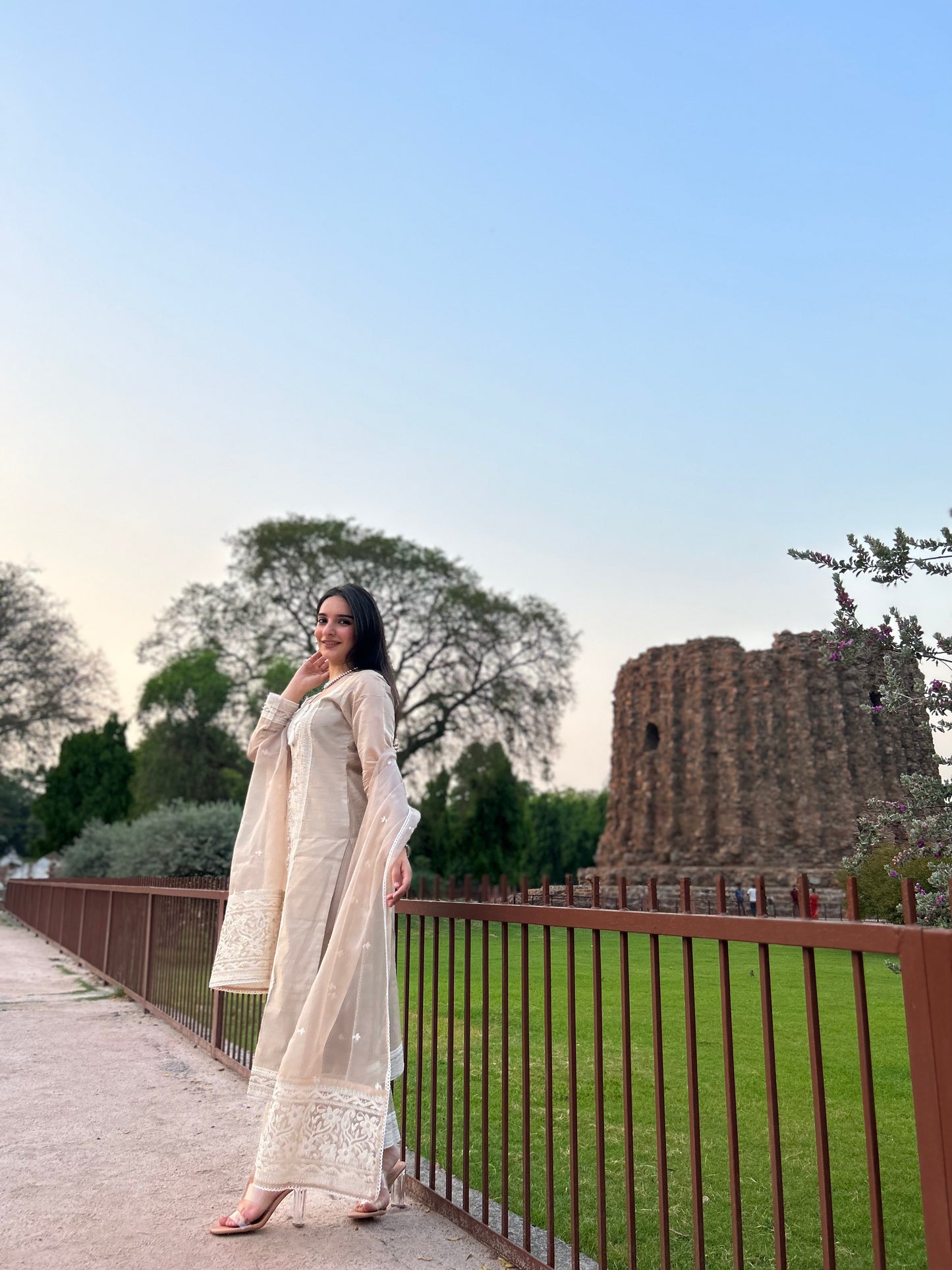 Nandita Miglani in Hazel Beige Chanderi Suit Set