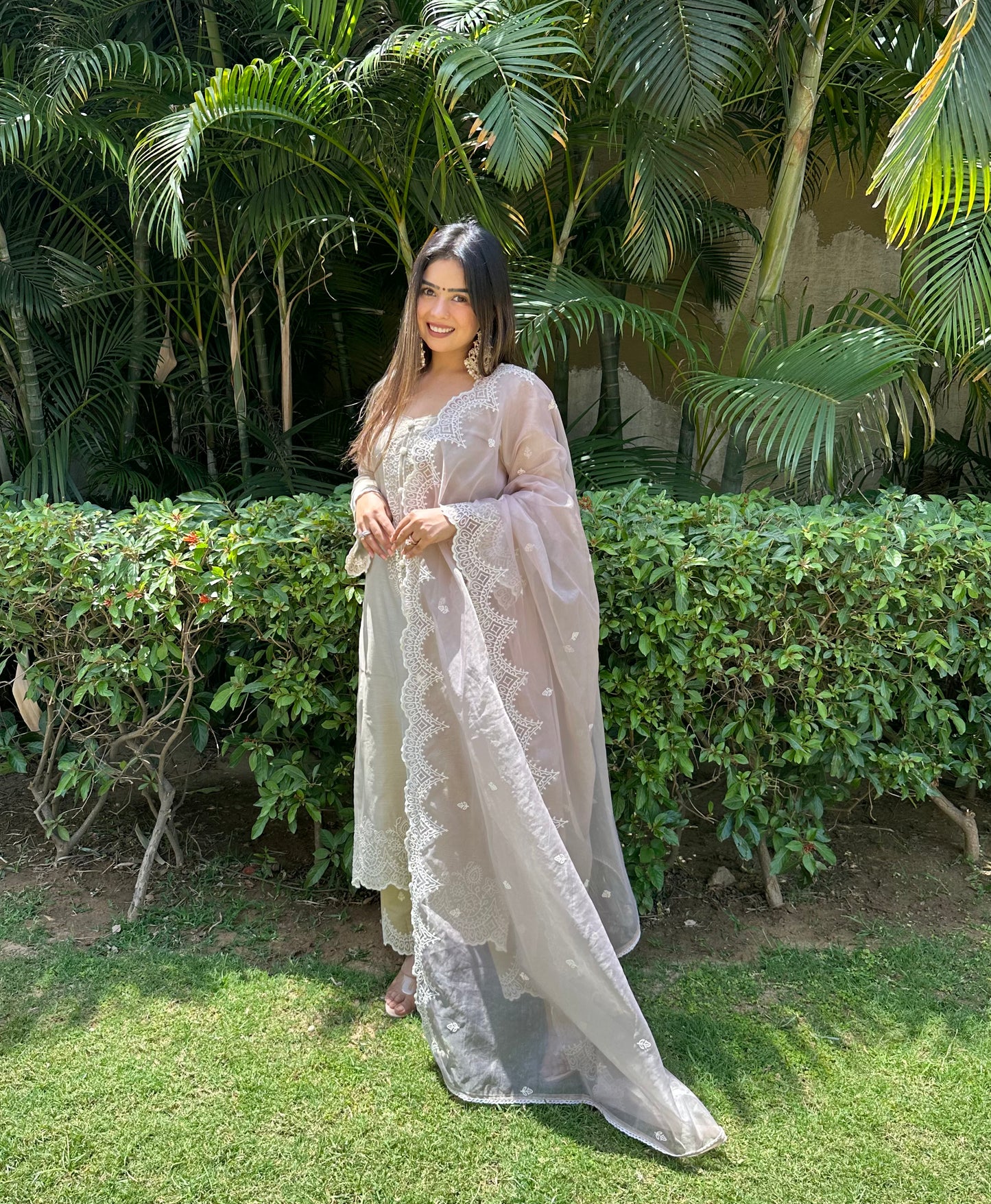 Heena Sachdeva in in Hazel Beige Chanderi Suit Set