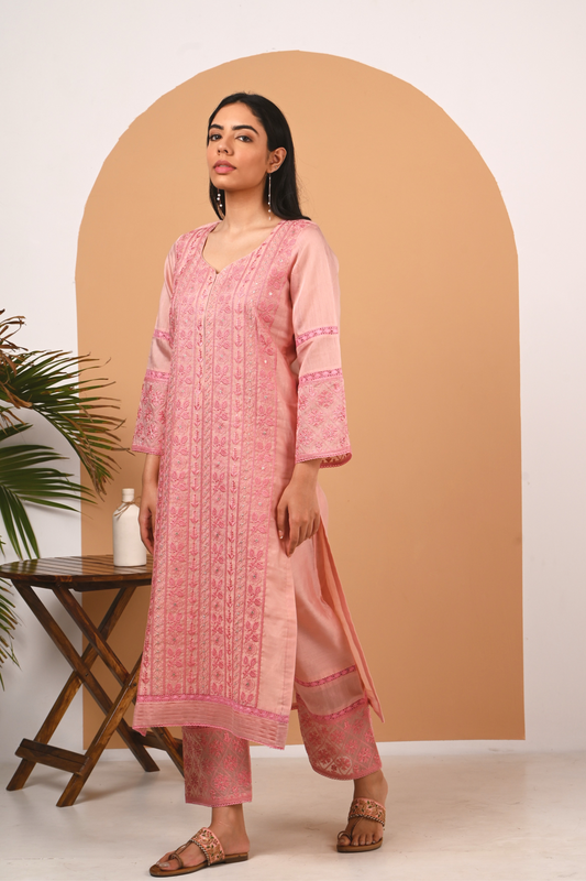 Rustic Pink Chanderi Suit Set