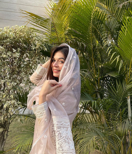 Kavya Chauhan in Hazel Beige Chanderi Suit Set