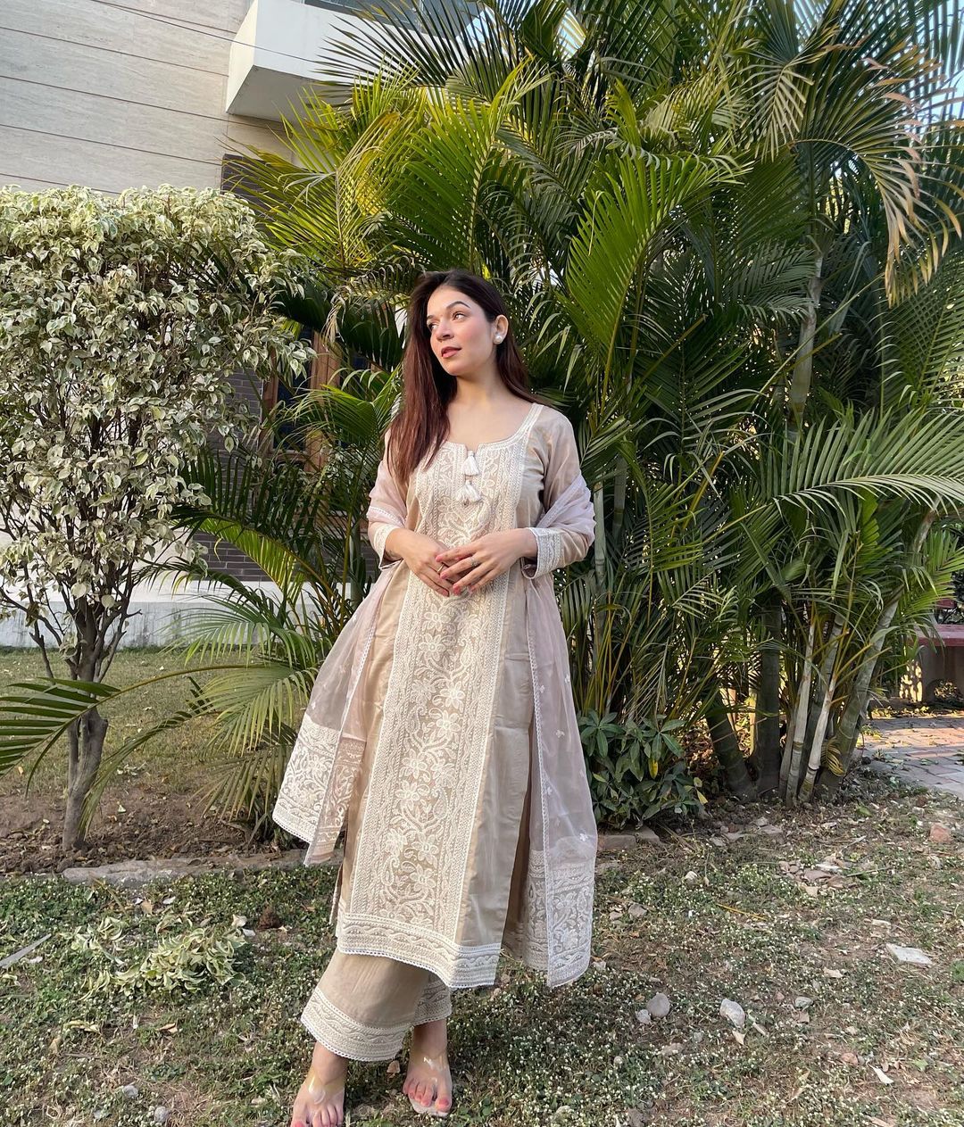 Kavya Chauhan in Hazel Beige Chanderi Suit Set