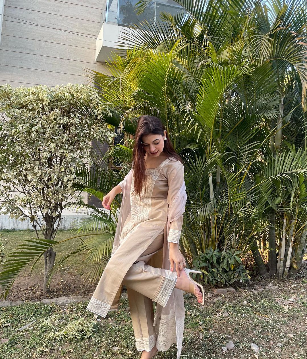 Kavya Chauhan in Hazel Beige Chanderi Suit Set