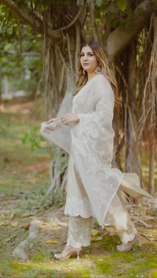 Priyanka Kamboj in Hazel Beige Chanderi Suit Set