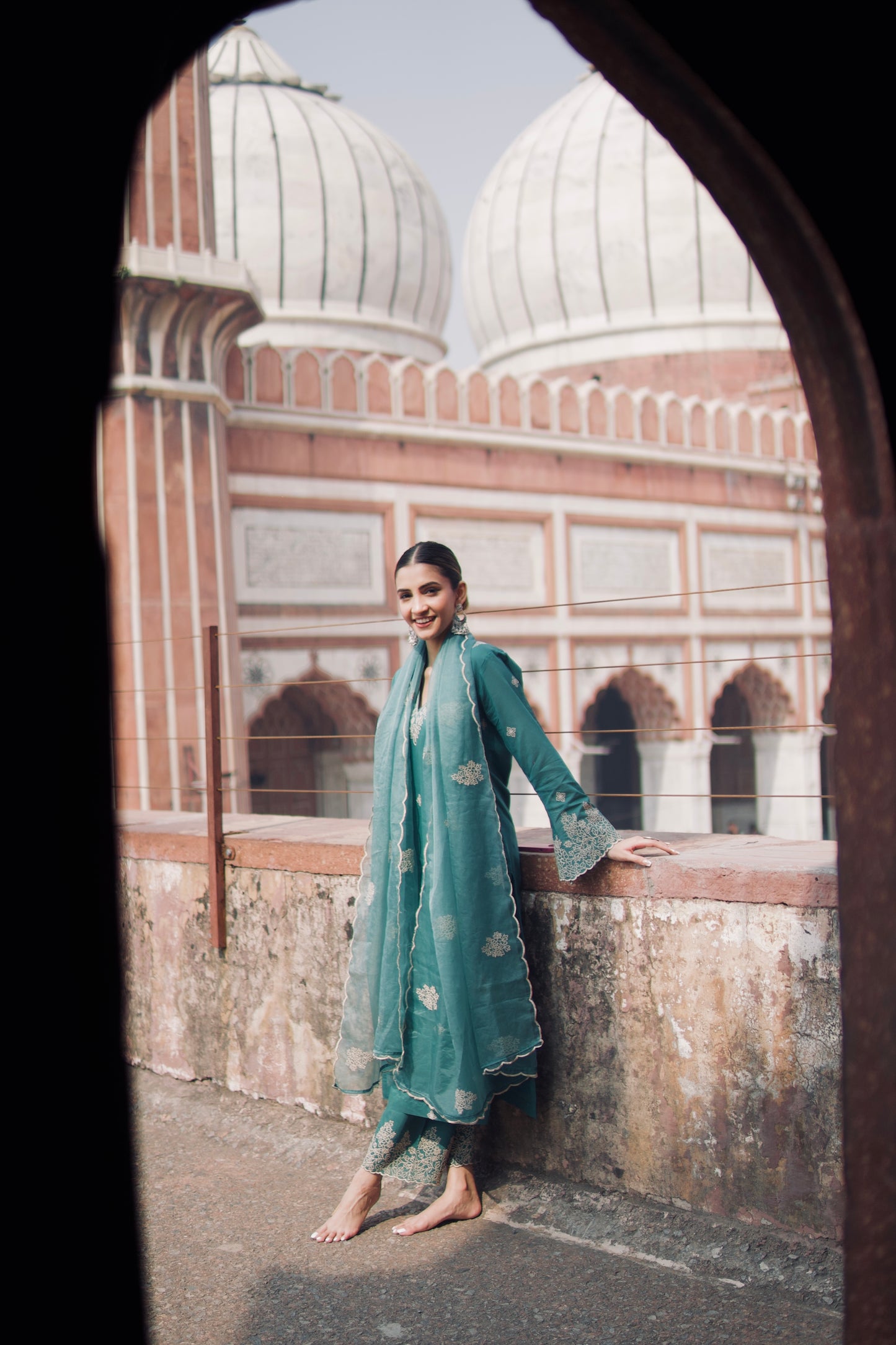 Shreya Lakhani in Pine Green Chanderi Silk Suit Set