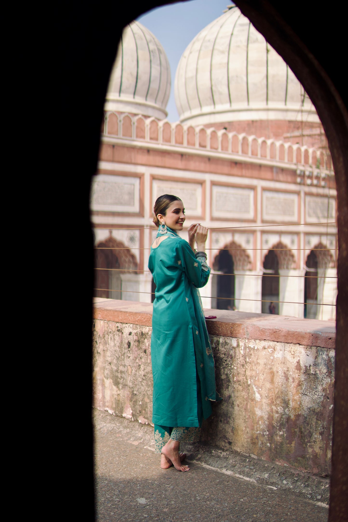Shreya Lakhani in Pine Green Chanderi Silk Suit Set