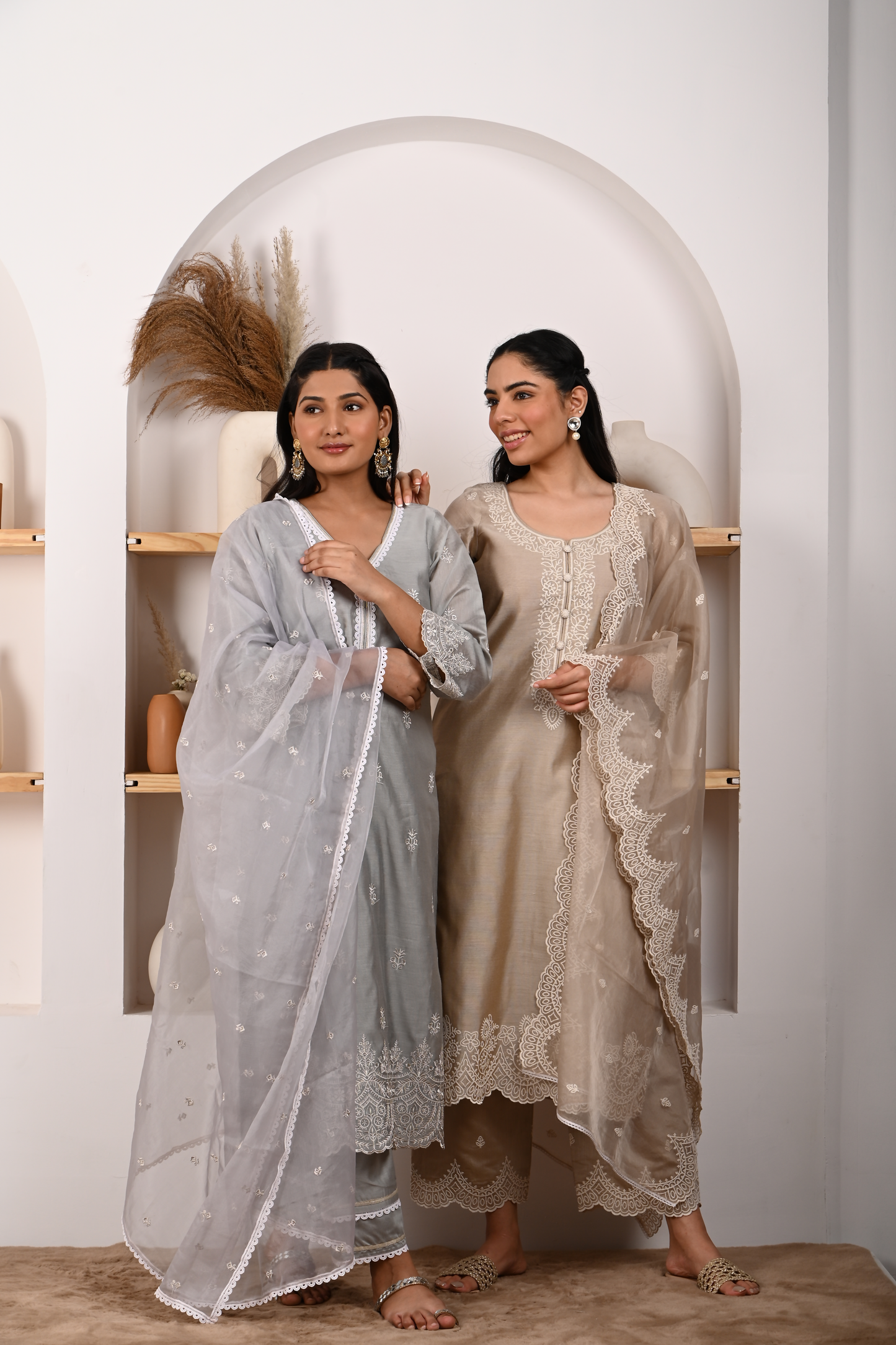 Silver Grey Chanderi Suit Set