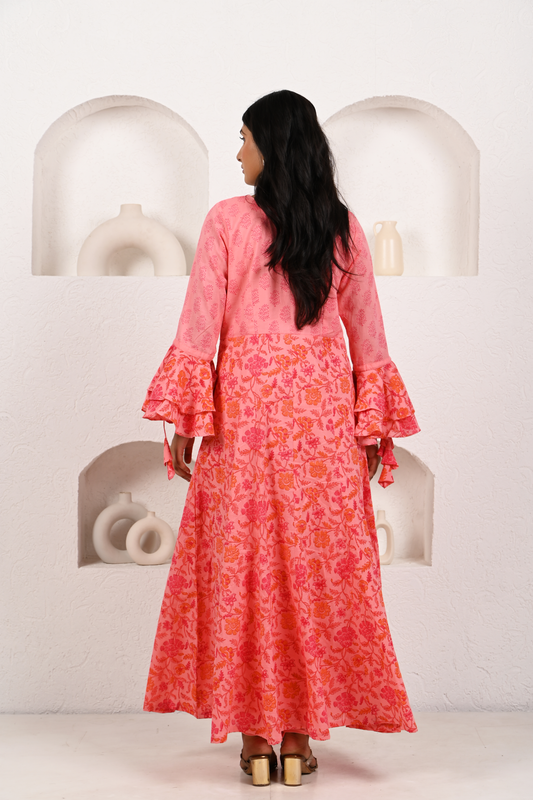 Salmon Pink Cotton Anarkali Set