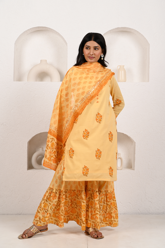 Soft Yellow Cotton Garara Set