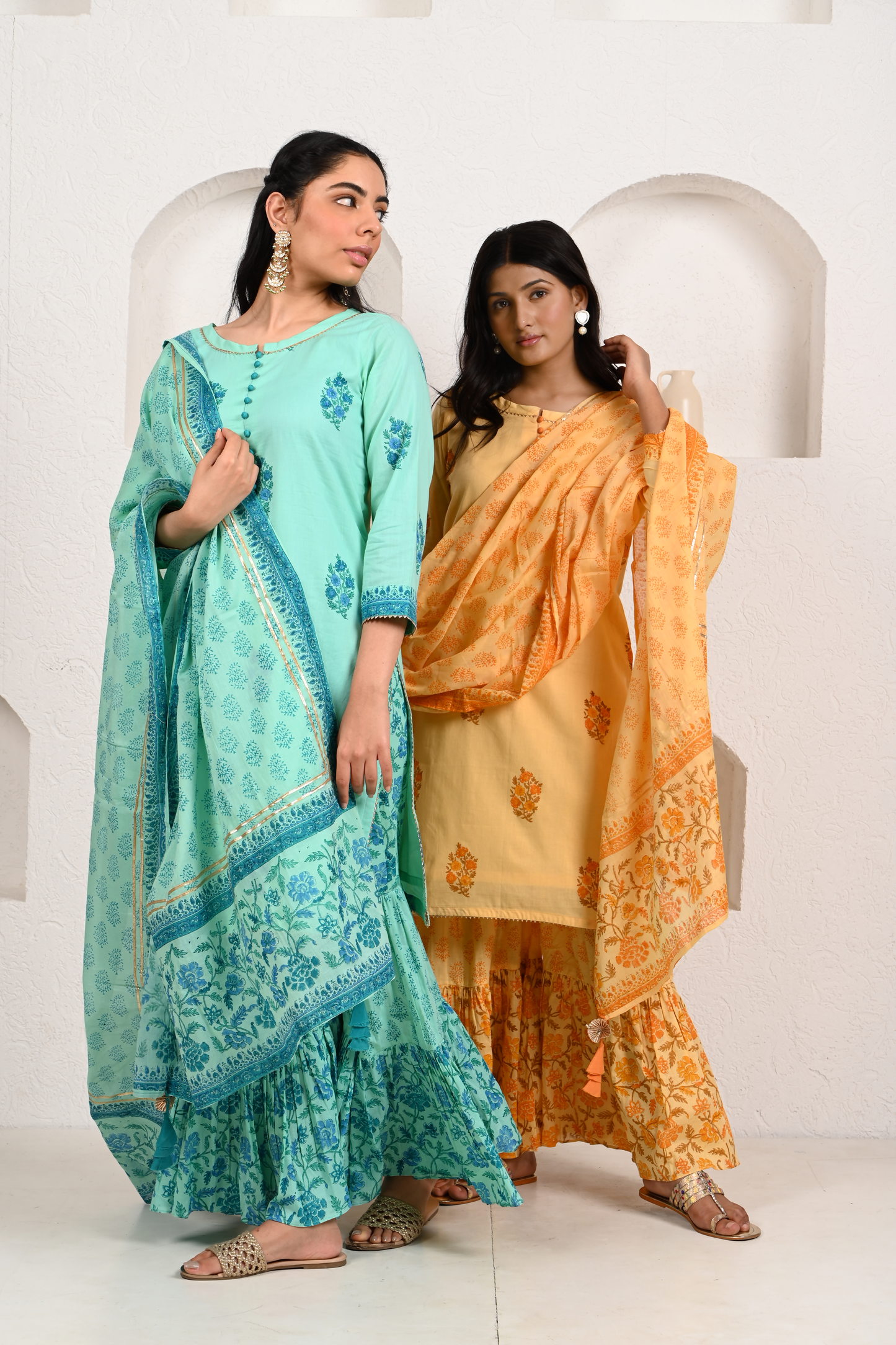 Turquoise Blue Cotton Garara Set