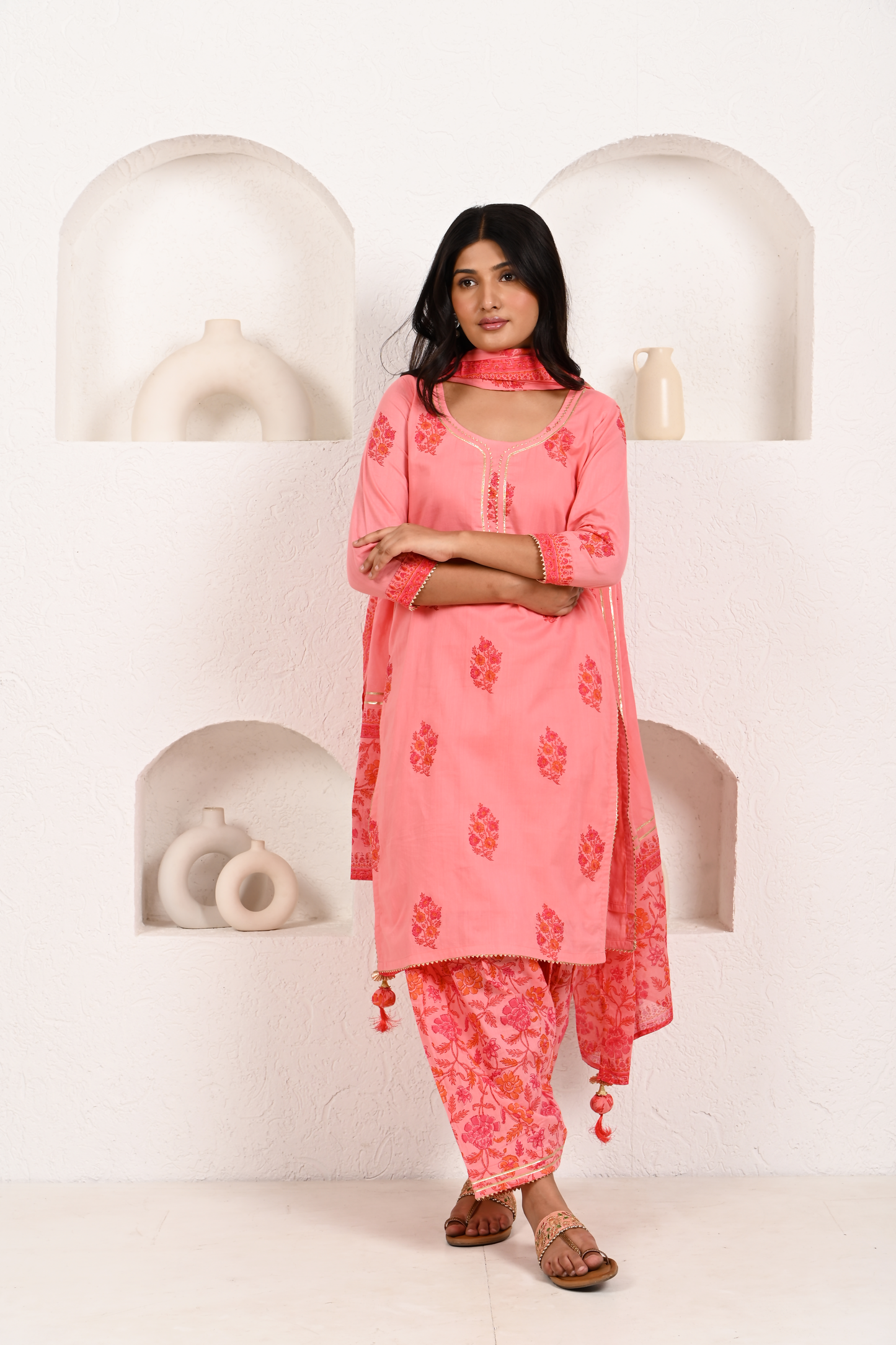 Salmon Pink Cotton Salwar Set