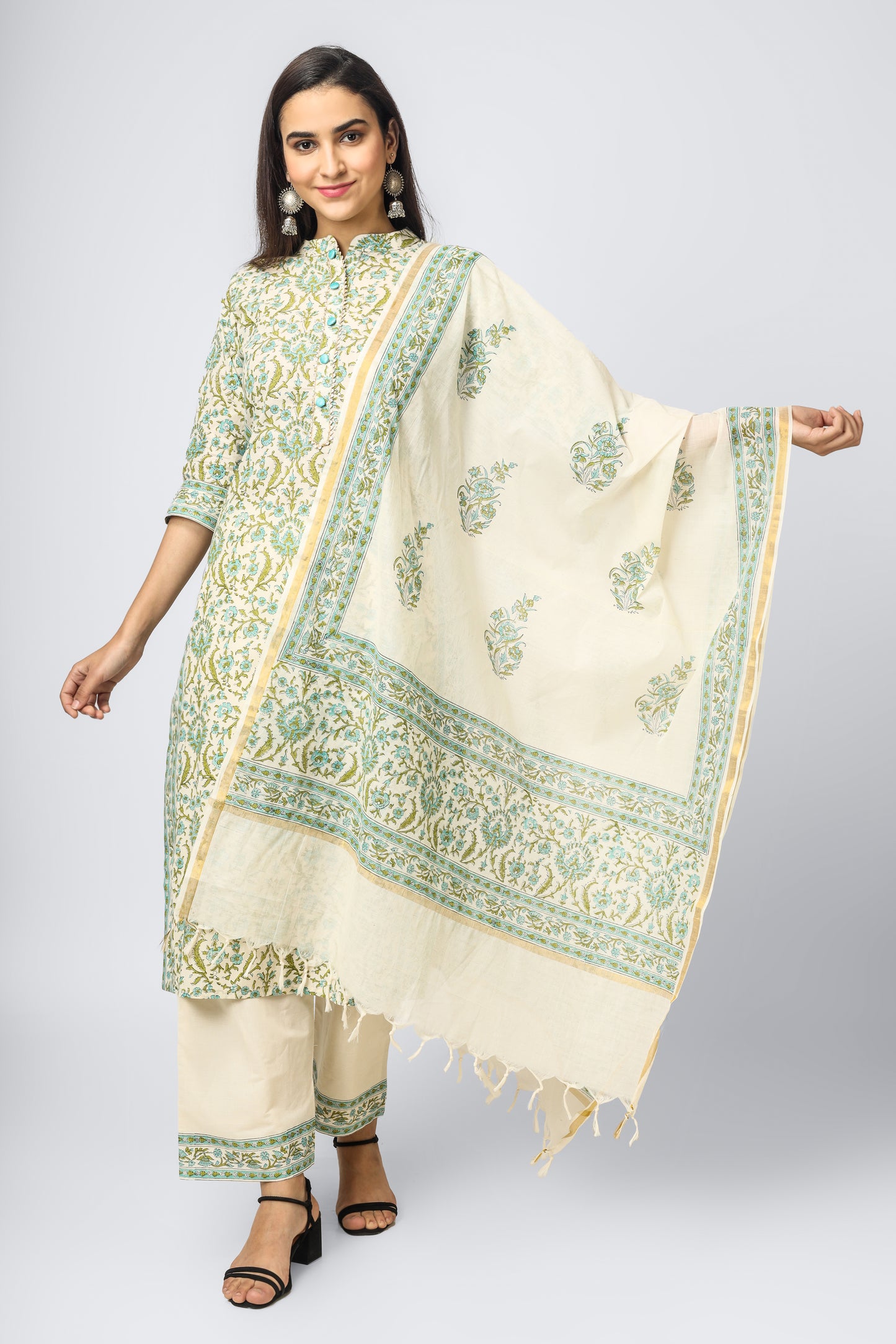Floral Green Cotton Suit Set
