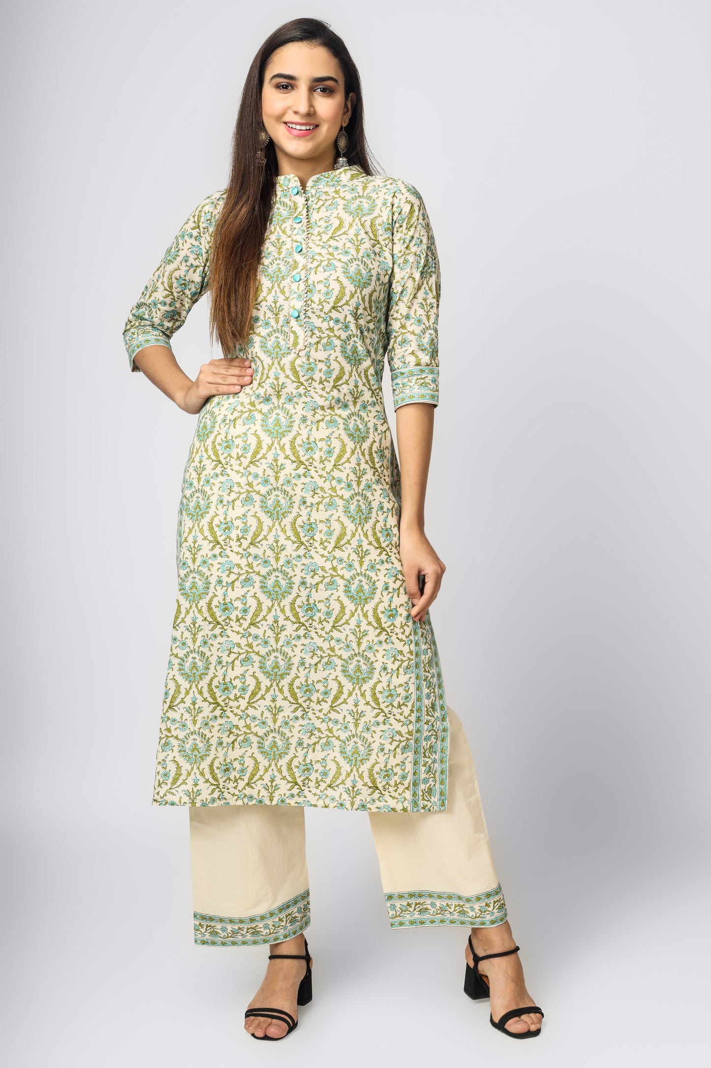 Floral Green Cotton Suit Set