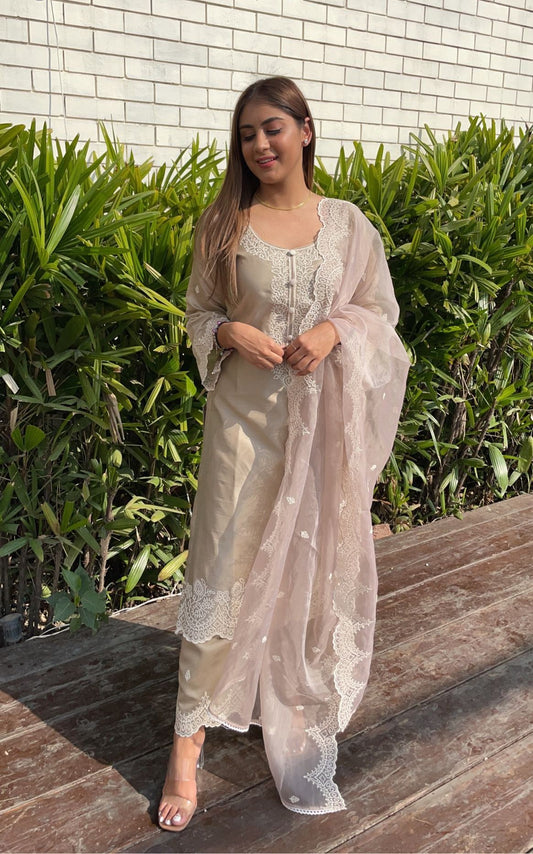 Ritika Singh in Hazel Beige Chanderi Suit Set