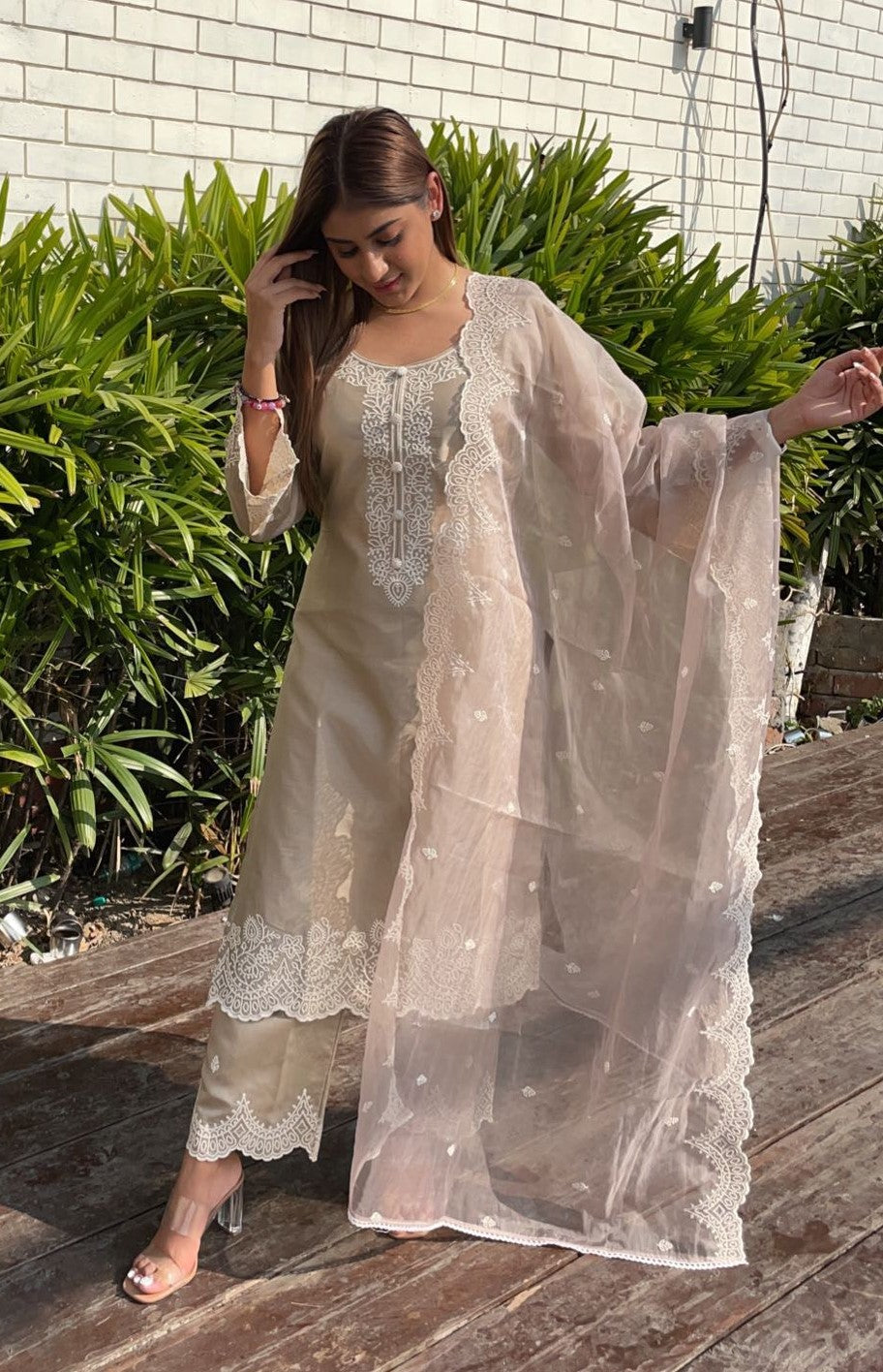 Ritika Singh in Hazel Beige Chanderi Suit Set