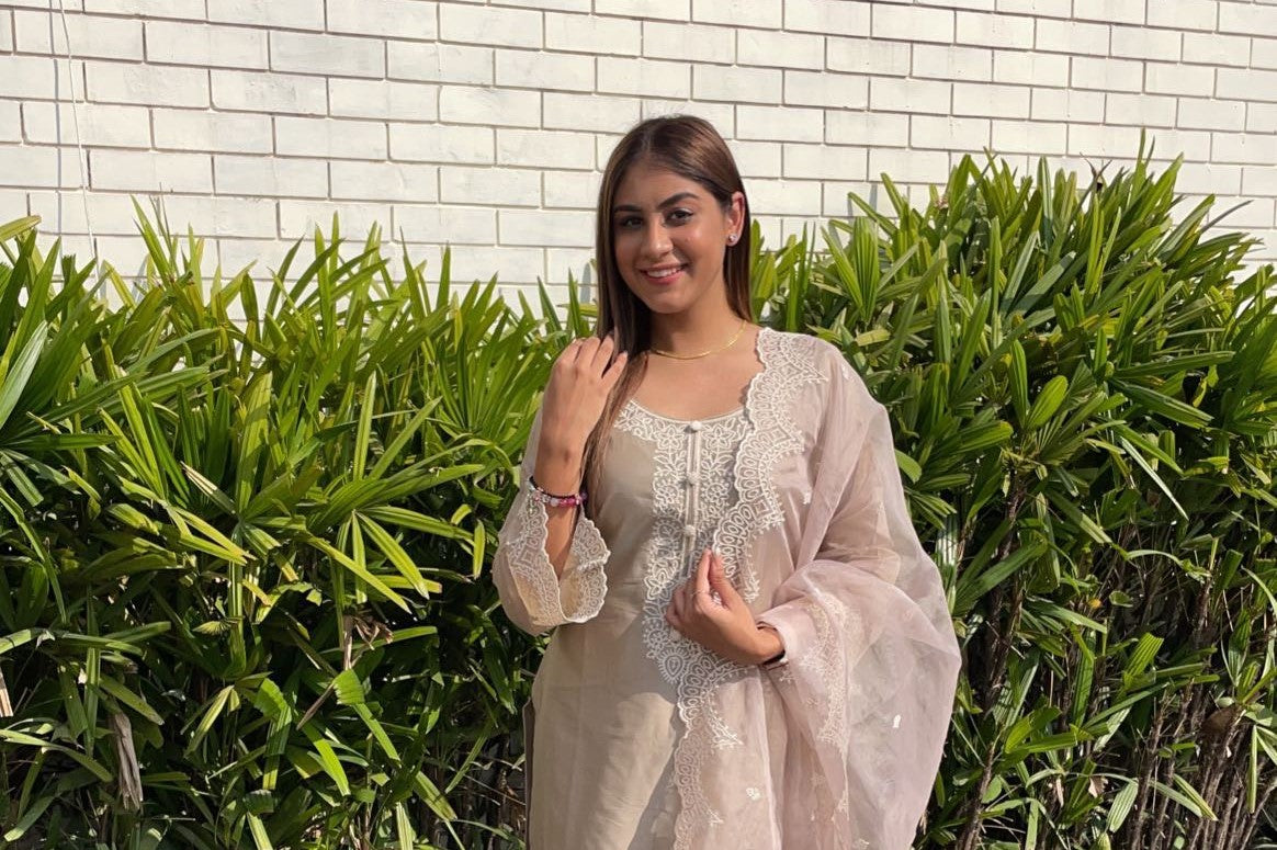 Ritika Singh in Hazel Beige Chanderi Suit Set
