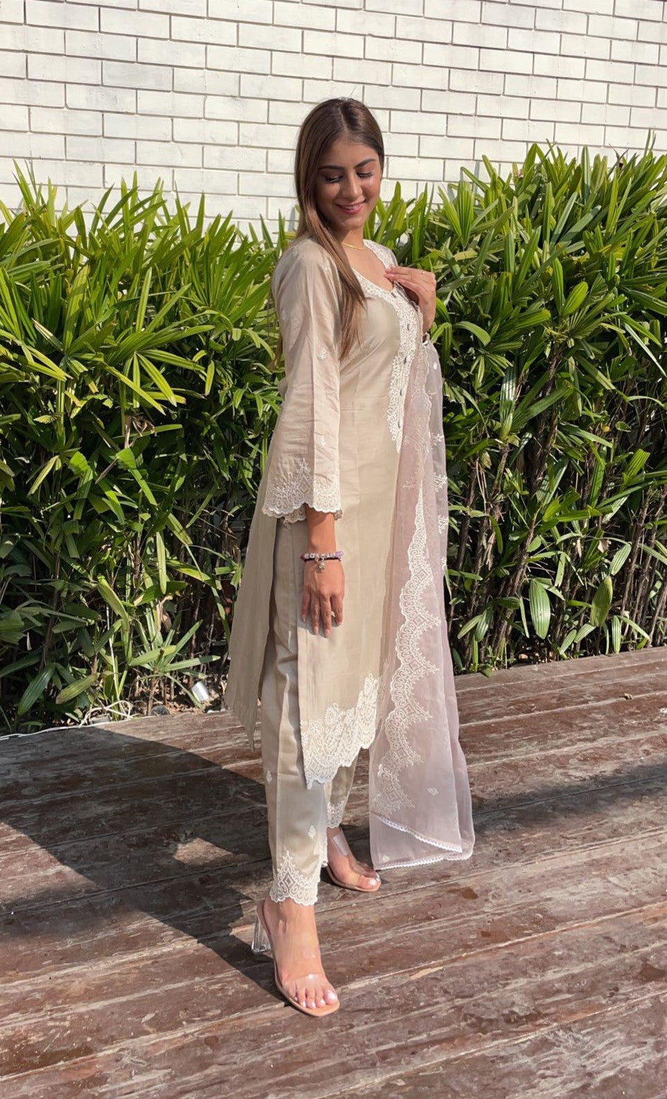 Ritika Singh in Hazel Beige Chanderi Suit Set