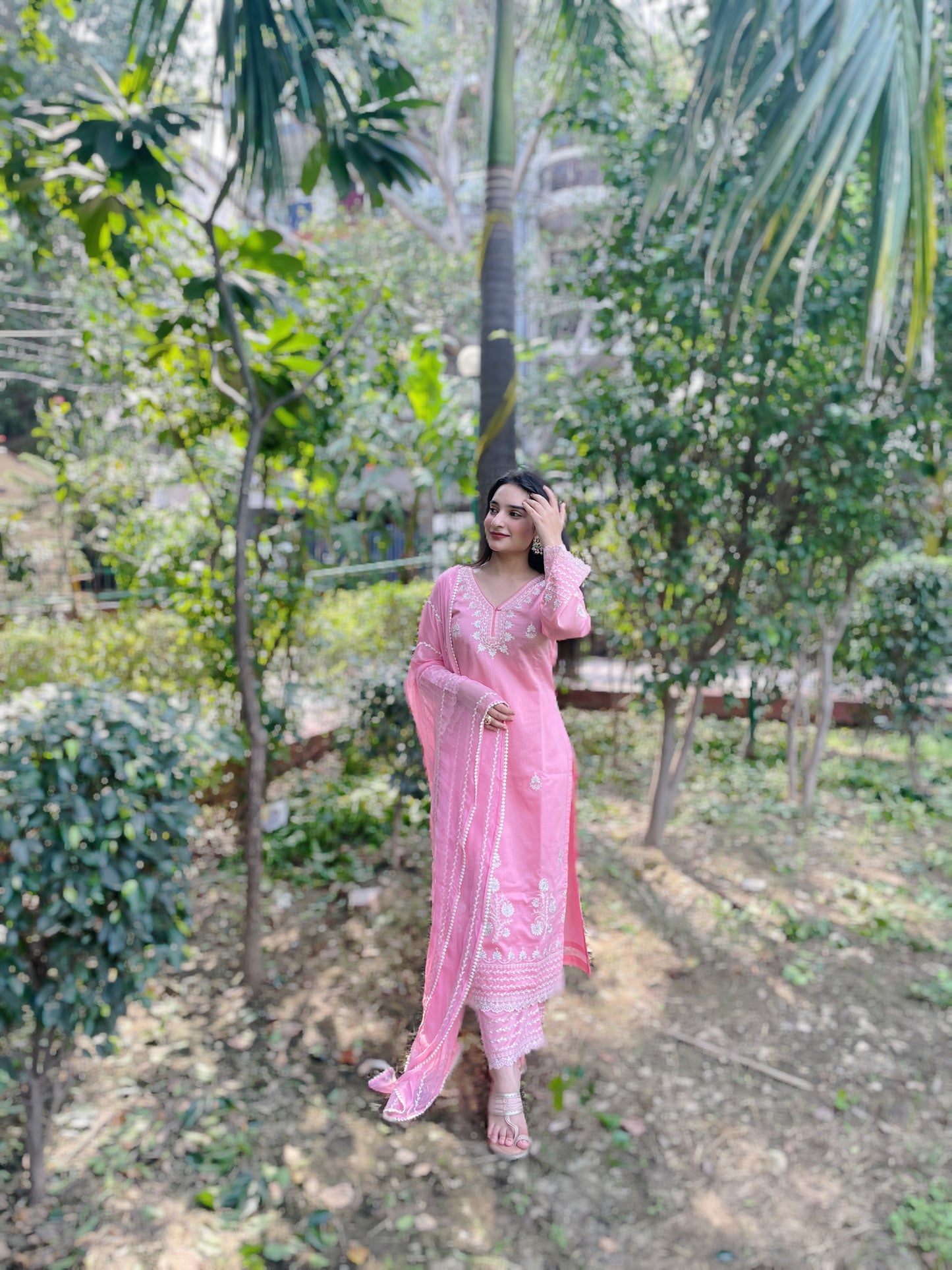 Nandita Miglani Blossom Pink Chanderi Suit Set