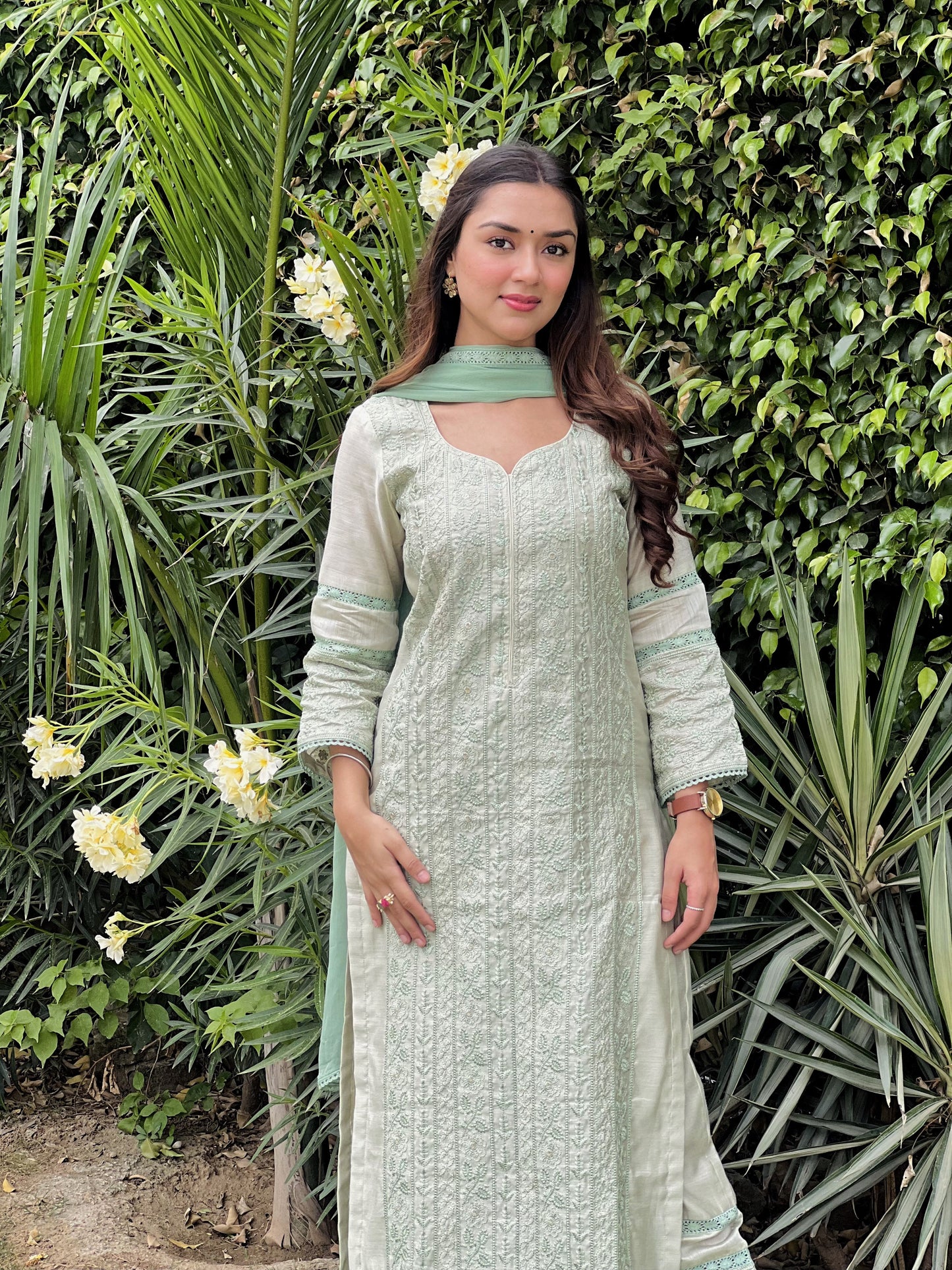 Simran Narang in Pastel Green Chanderi Suit Set