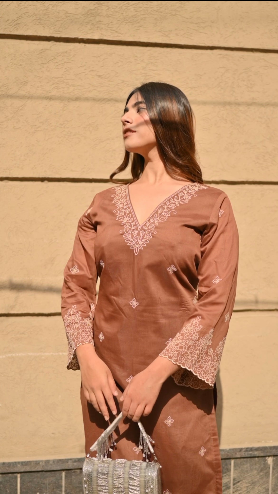 Eva Makker in Walnut Brown Chanderi Silk Suit Set