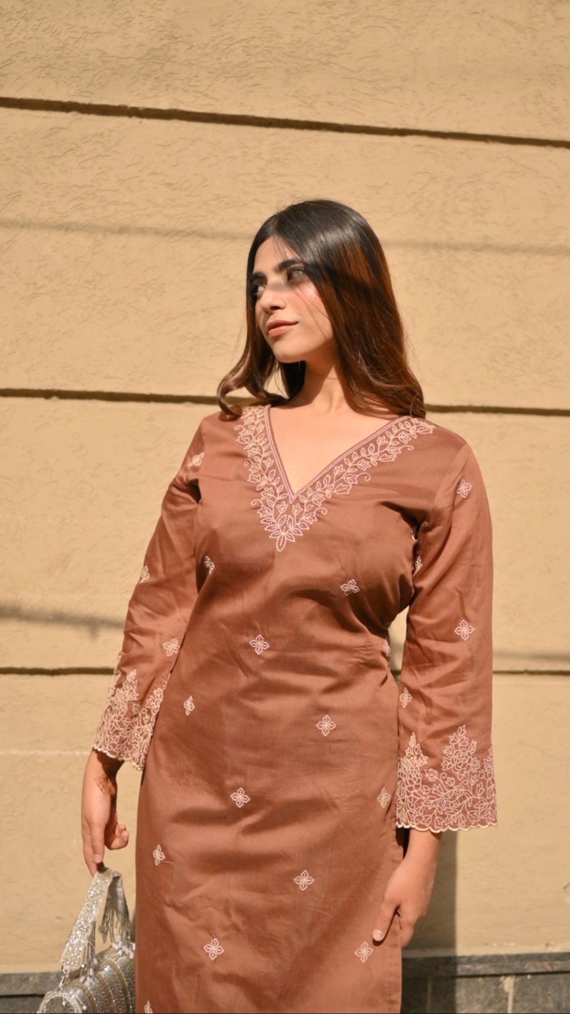 Eva Makker in Walnut Brown Chanderi Silk Suit Set