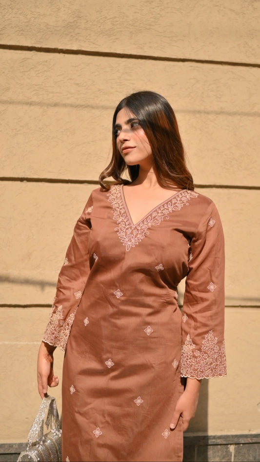 Eva Makker in Walnut Brown Chanderi Silk Suit Set