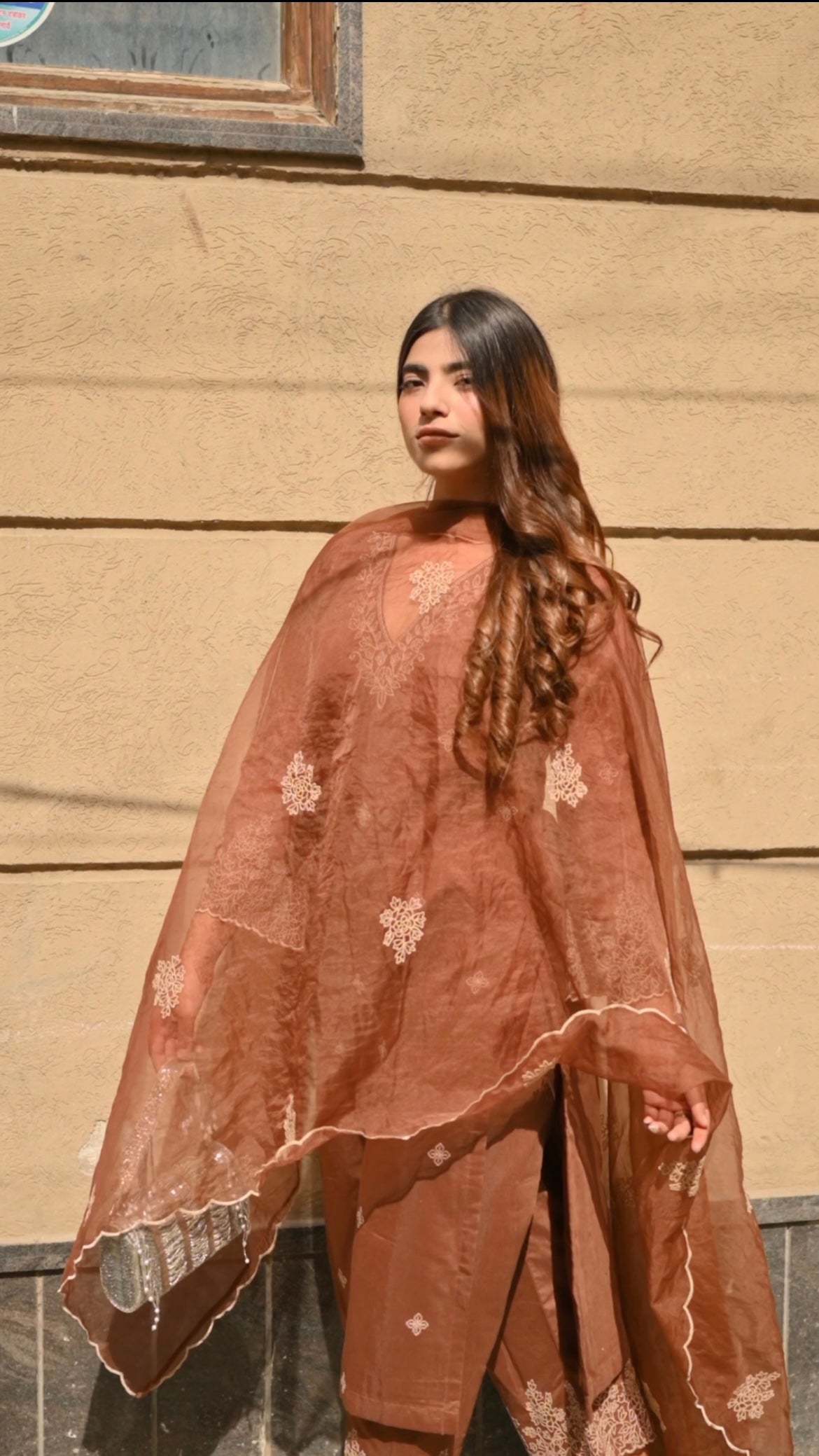 Eva Makker in Walnut Brown Chanderi Silk Suit Set