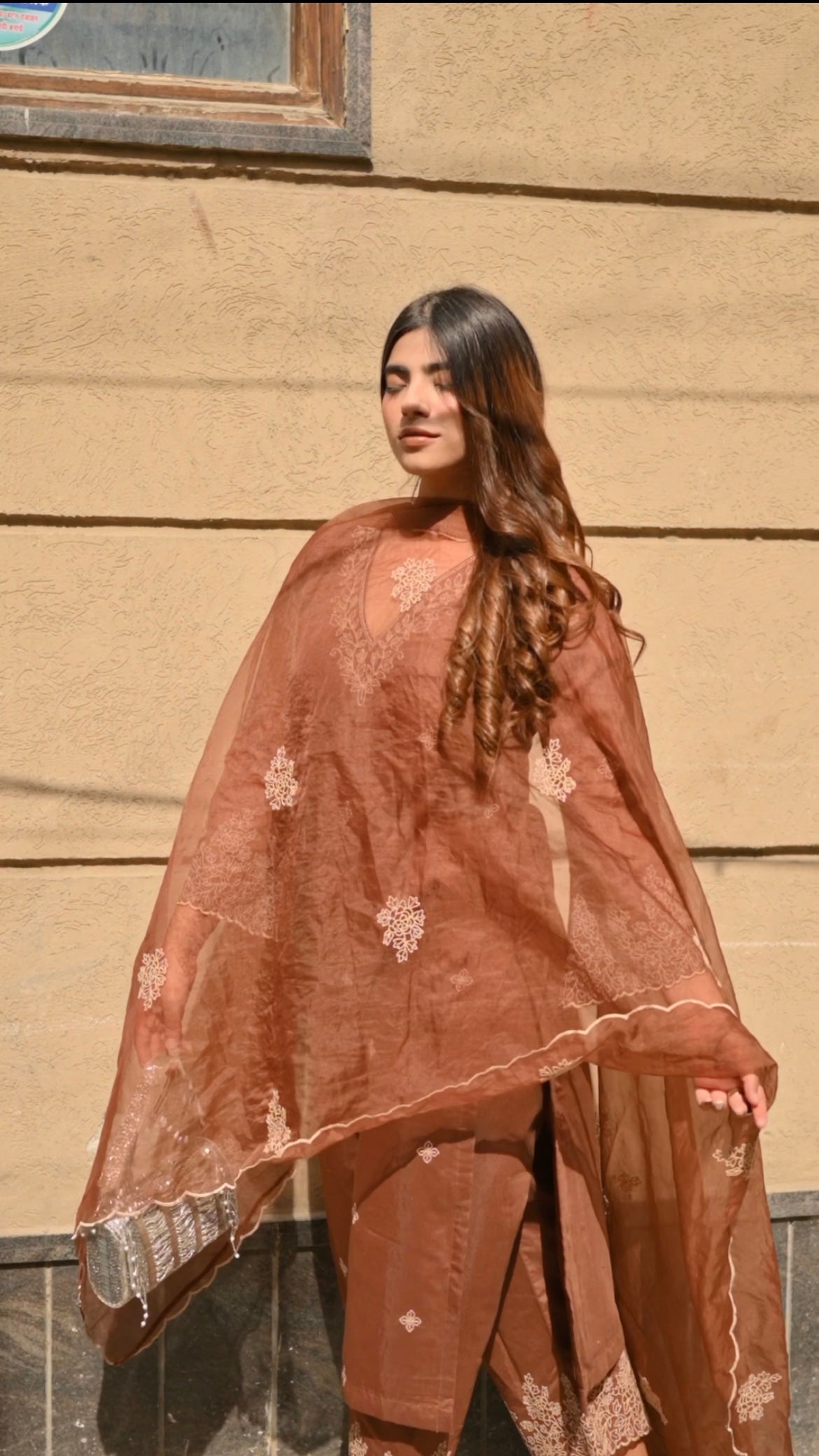 Eva Makker in Walnut Brown Chanderi Silk Suit Set