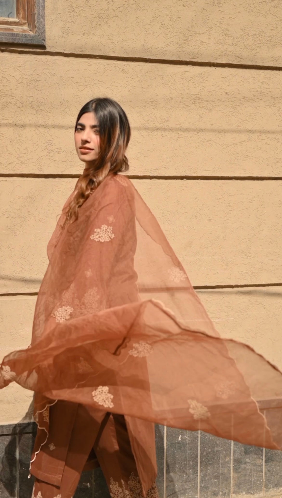 Eva Makker in Walnut Brown Chanderi Silk Suit Set