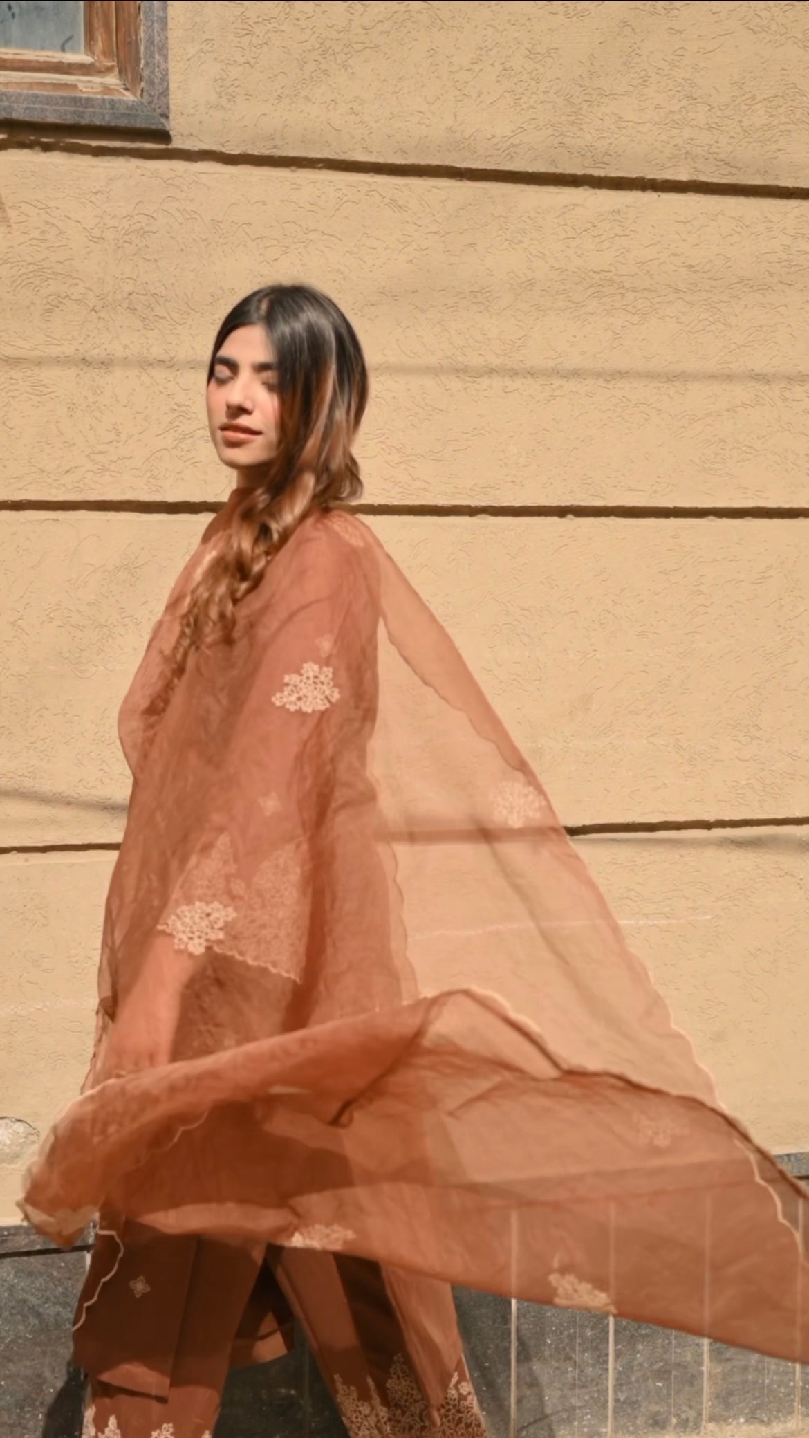 Eva Makker in Walnut Brown Chanderi Silk Suit Set