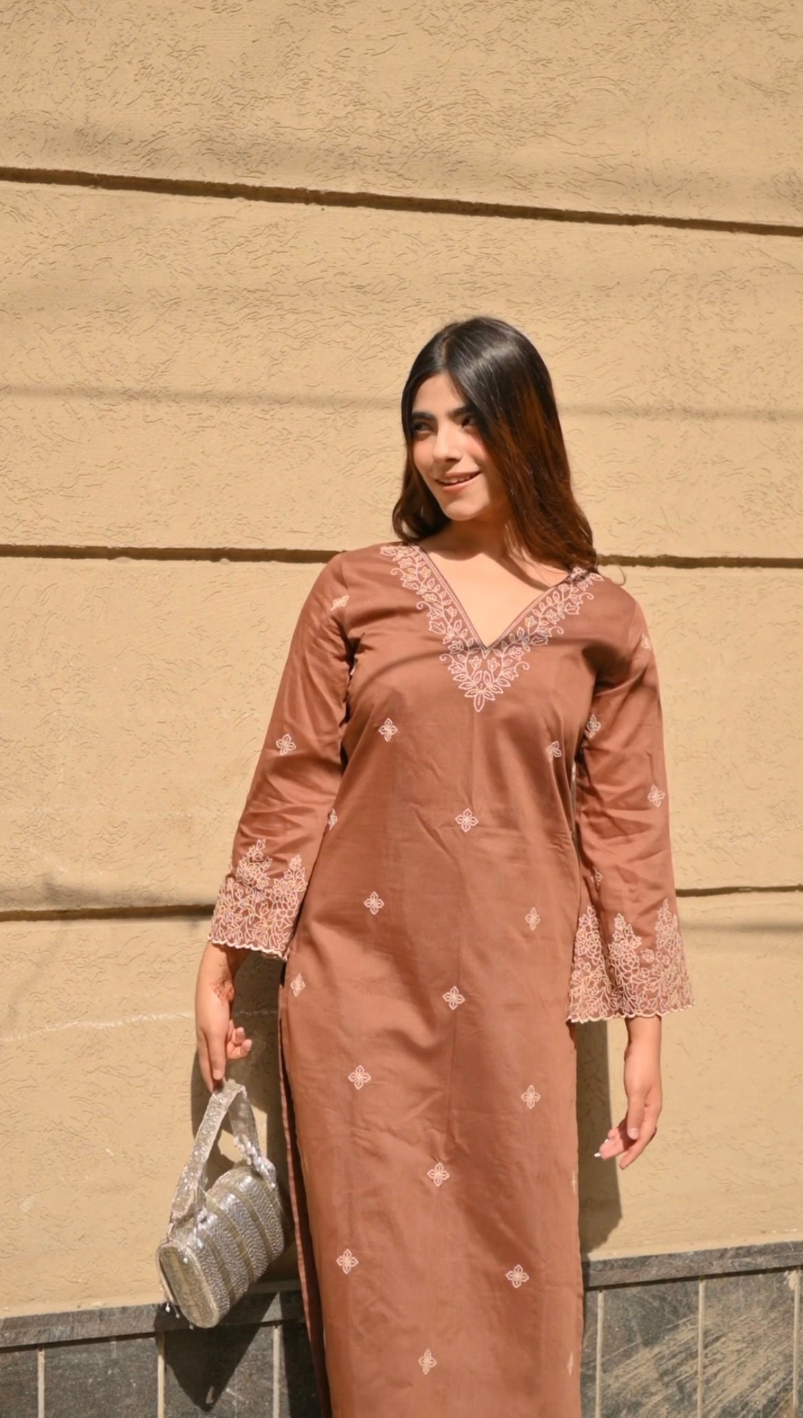 Eva Makker in Walnut Brown Chanderi Silk Suit Set