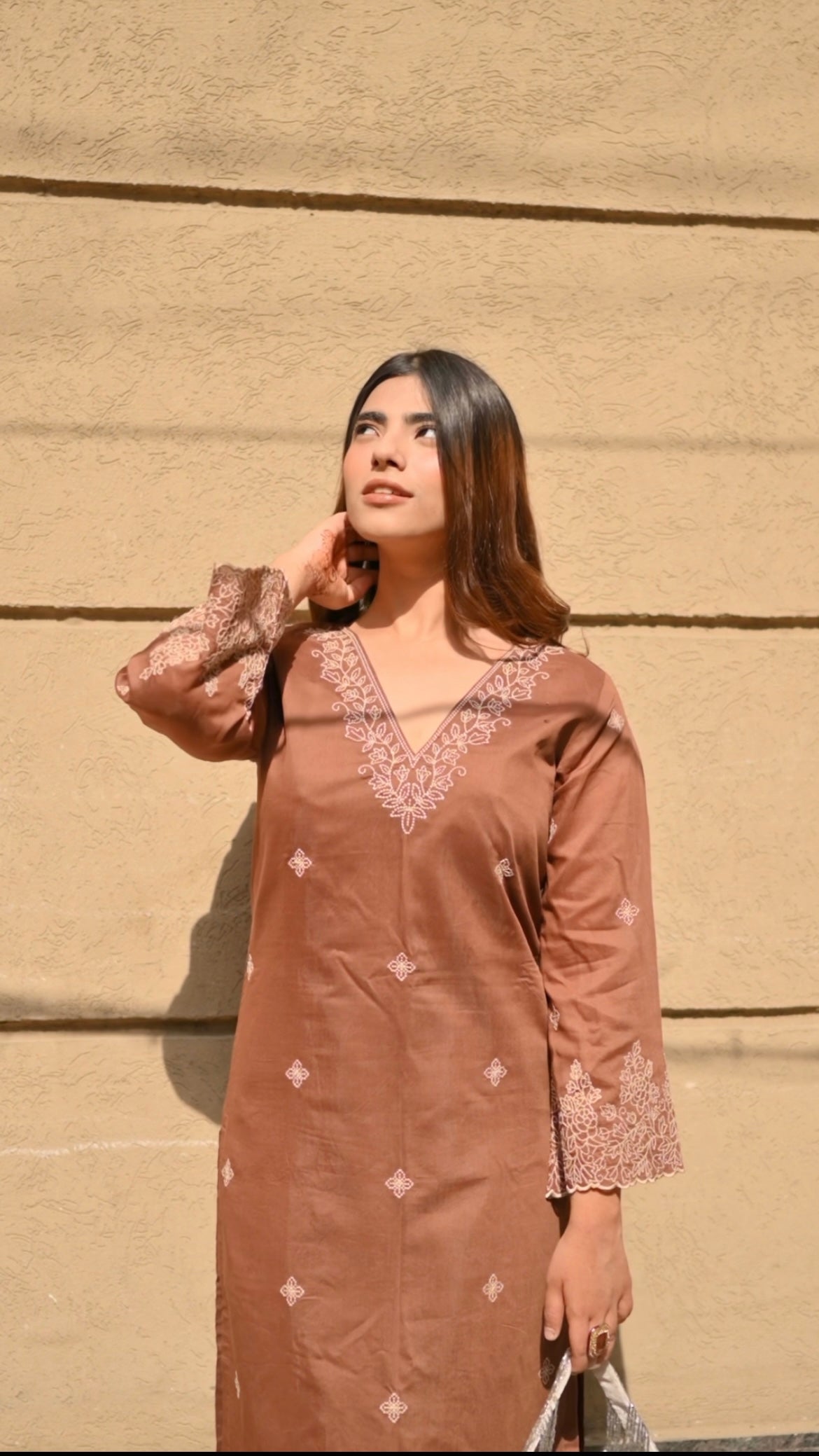 Eva Makker in Walnut Brown Chanderi Silk Suit Set