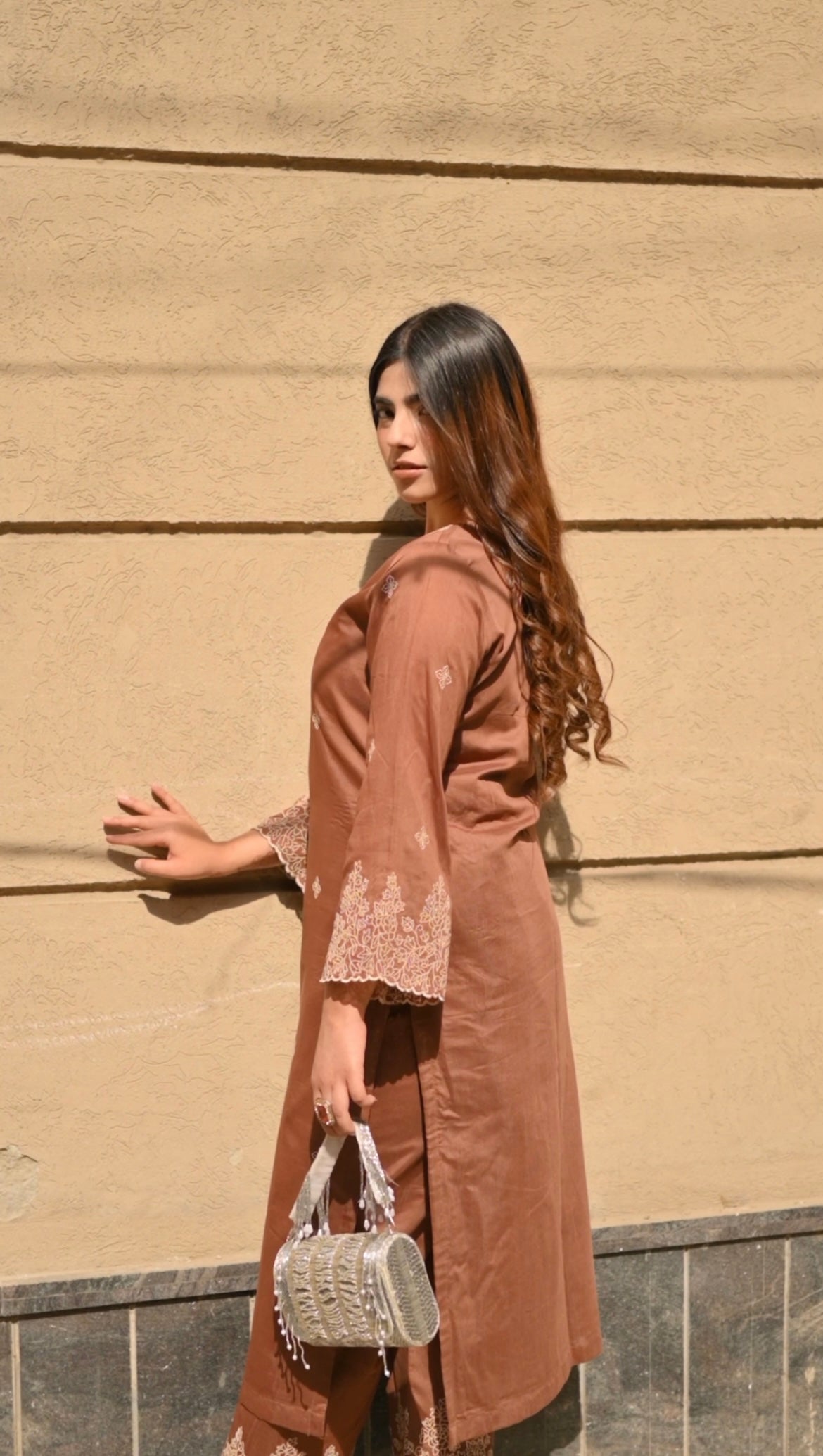 Eva Makker in Walnut Brown Chanderi Silk Suit Set