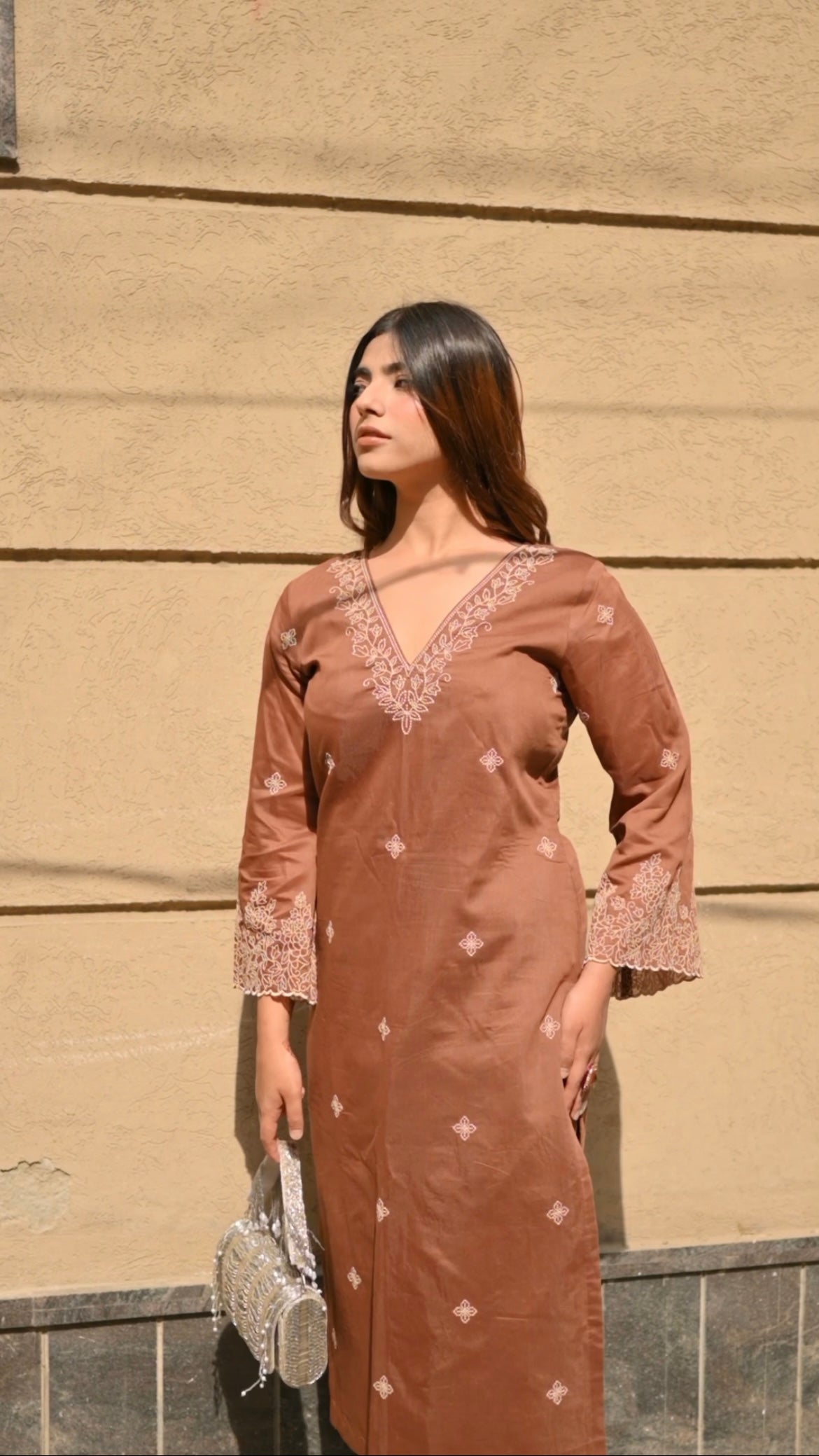 Eva Makker in Walnut Brown Chanderi Silk Suit Set