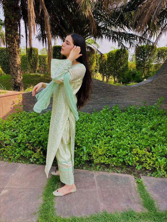 Muskaan Punyani in Pastel Green Chanderi Suit Set