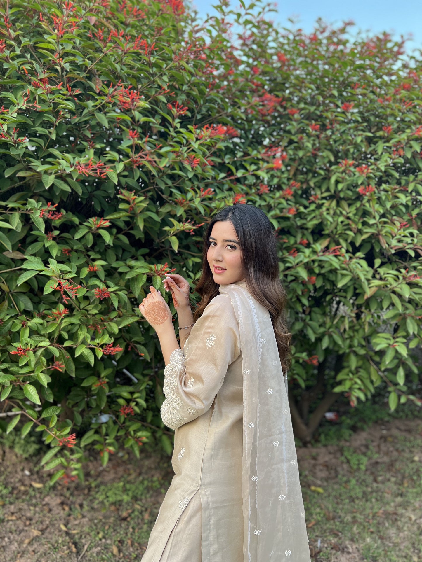 Shivali Katoch in Hazel Beige Chanderi Suit Set