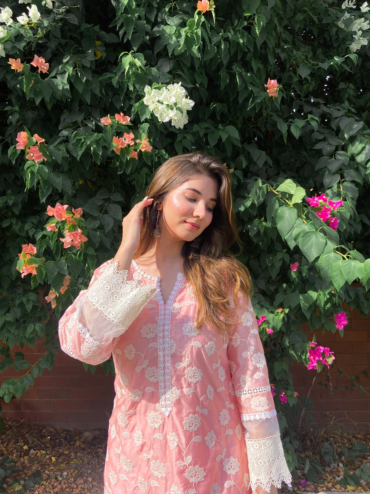 Jigya Goel in Floral Peach Chanderi Suit Set