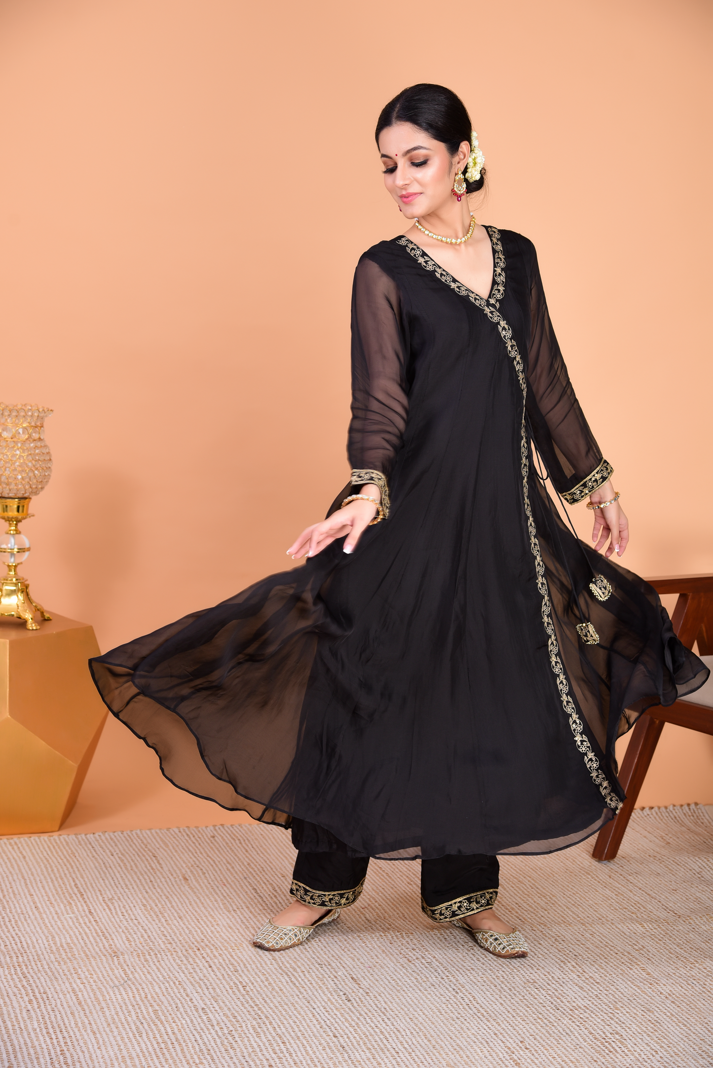 Sunehri Black Angrakha Anarkali Set