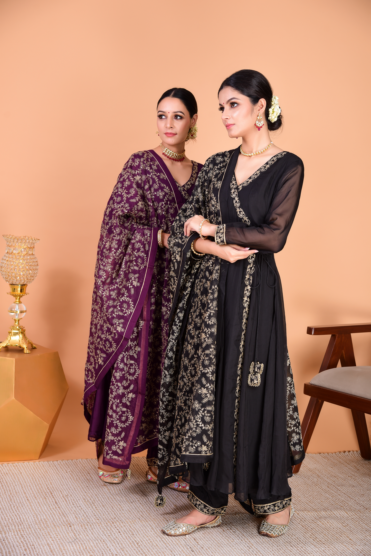 Sunehri Purple Angrakha Anarkali Set