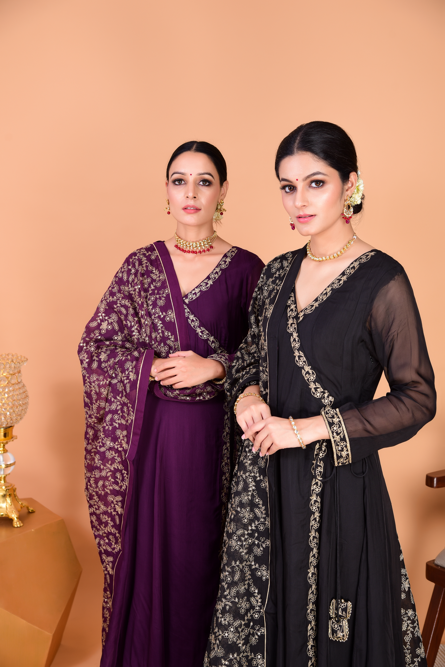 Sunehri Purple Angrakha Anarkali Set