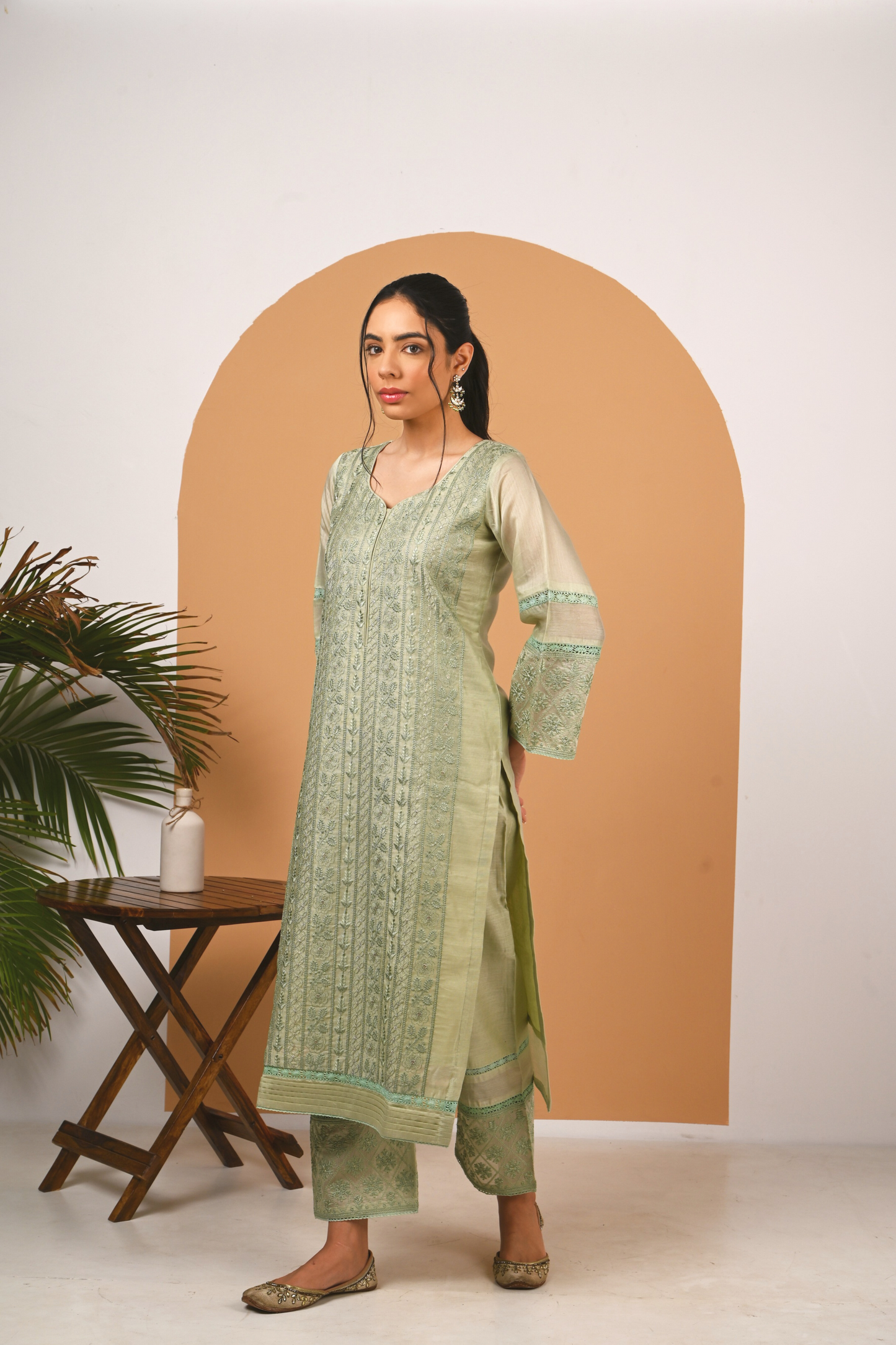 Pastel Green Chanderi Suit Set